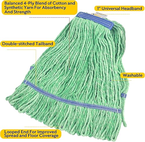 Miniatura 10 de Matthew Cleaning - Cabezal de fregona resistente de repuesto comercial para limpieza general y de pisos, repuesto de cabezal de hilo de algodón azul