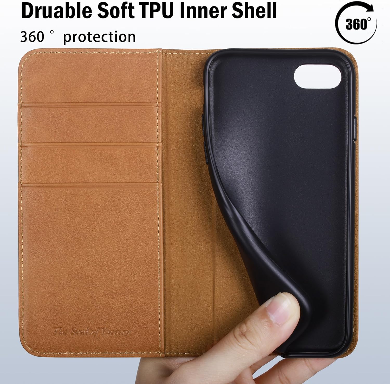 VISOUL Wallet Case for iPhone SE 3rd (2022)/SE 2nd (2020)/8/7 Folio Case, Genuine Leather Magnetic Flip Cover with Card Holder, Kickstand for iPhone 8/7/SE2/SE3 (4.7 inch)-Khaki