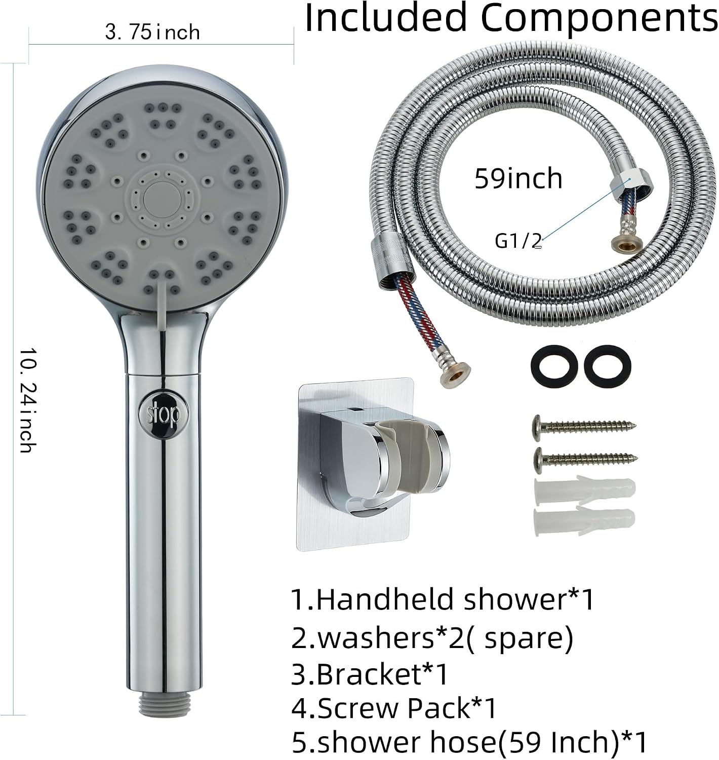 RV Shower Head with Hose, High Pressure 5 Setting Shower Head with On/Off, Water Saving Shower Head for RV/Camper, Travel Trailer, Motorhome