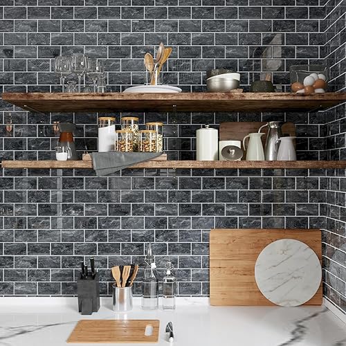 Miniatura 2 de CRE8TIVE 4 hojas para despegar y pegar contra salpicaduras para cocina, azulejos de metro de mármol gris, 12 x 12 pulgadas, calcomanías