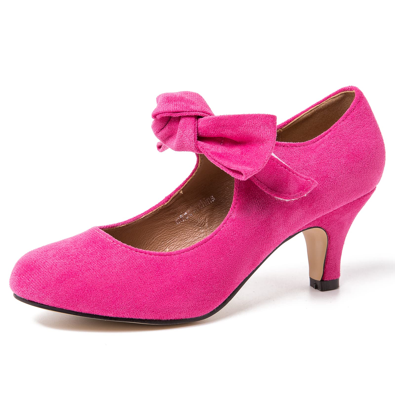 LIURUIJIA Women's Bow Mary Jane Kitten Heel Pumps Round Toe Low Heels