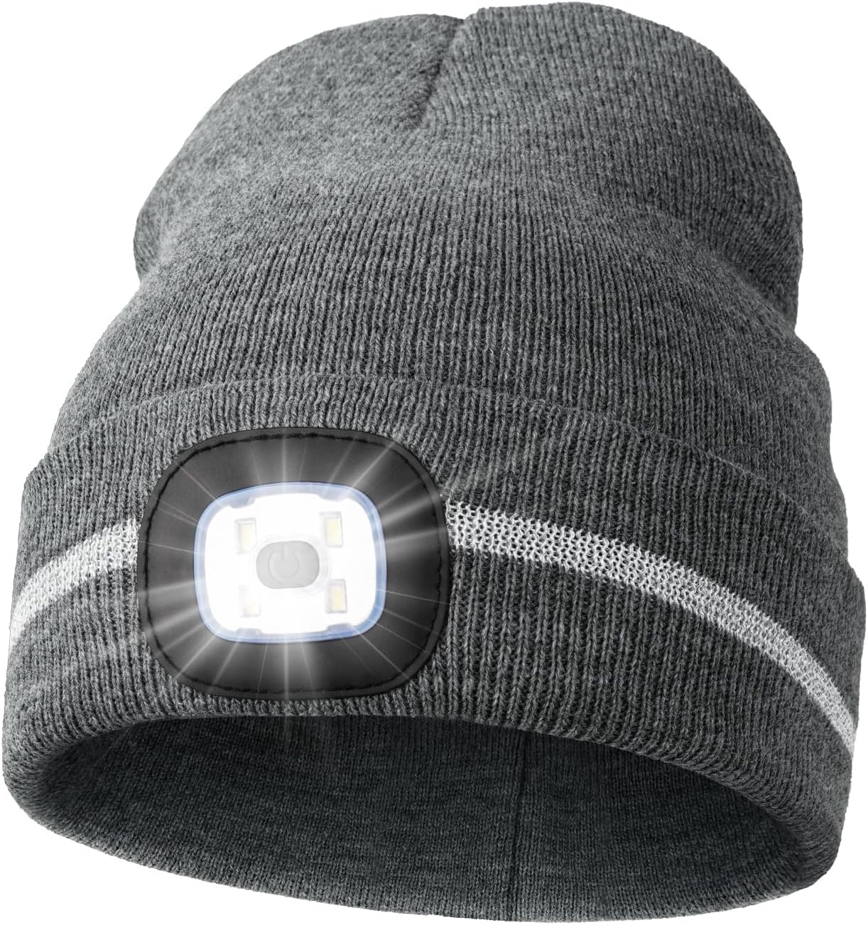 MELASA Reflective Stripe LED Beanie Safety High Visibility Winter Hat with Light for Outdoor Work Sports Gifts for Men Dad MELASA Reflective Stripe LED Beanie Safety High Visibility Winter Hat with Light for Outdoor Work Sports Gifts for Men Dad