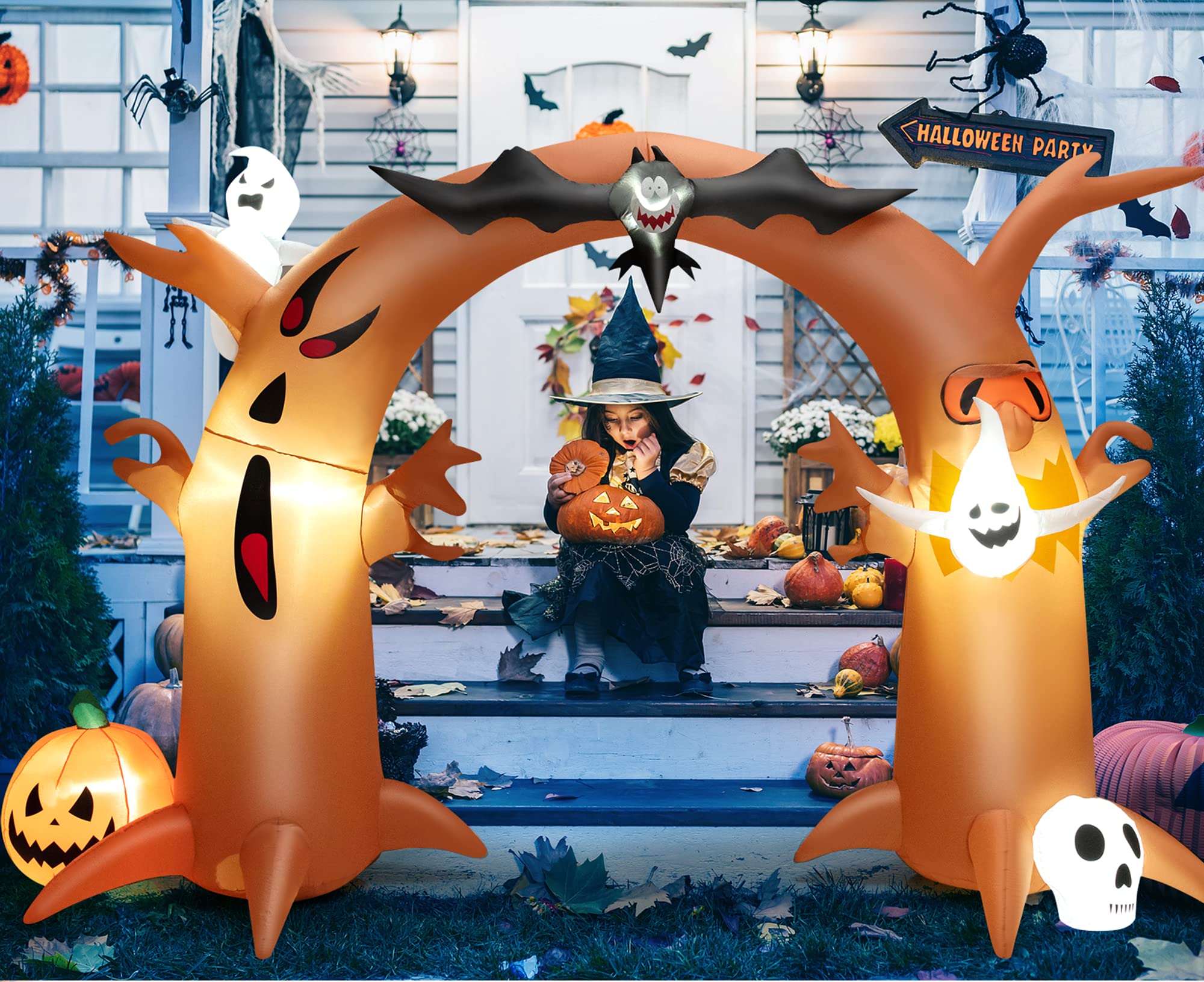 Arche gonflable Halloween 2,4 m lumineuse avec souffleur intégré et LED