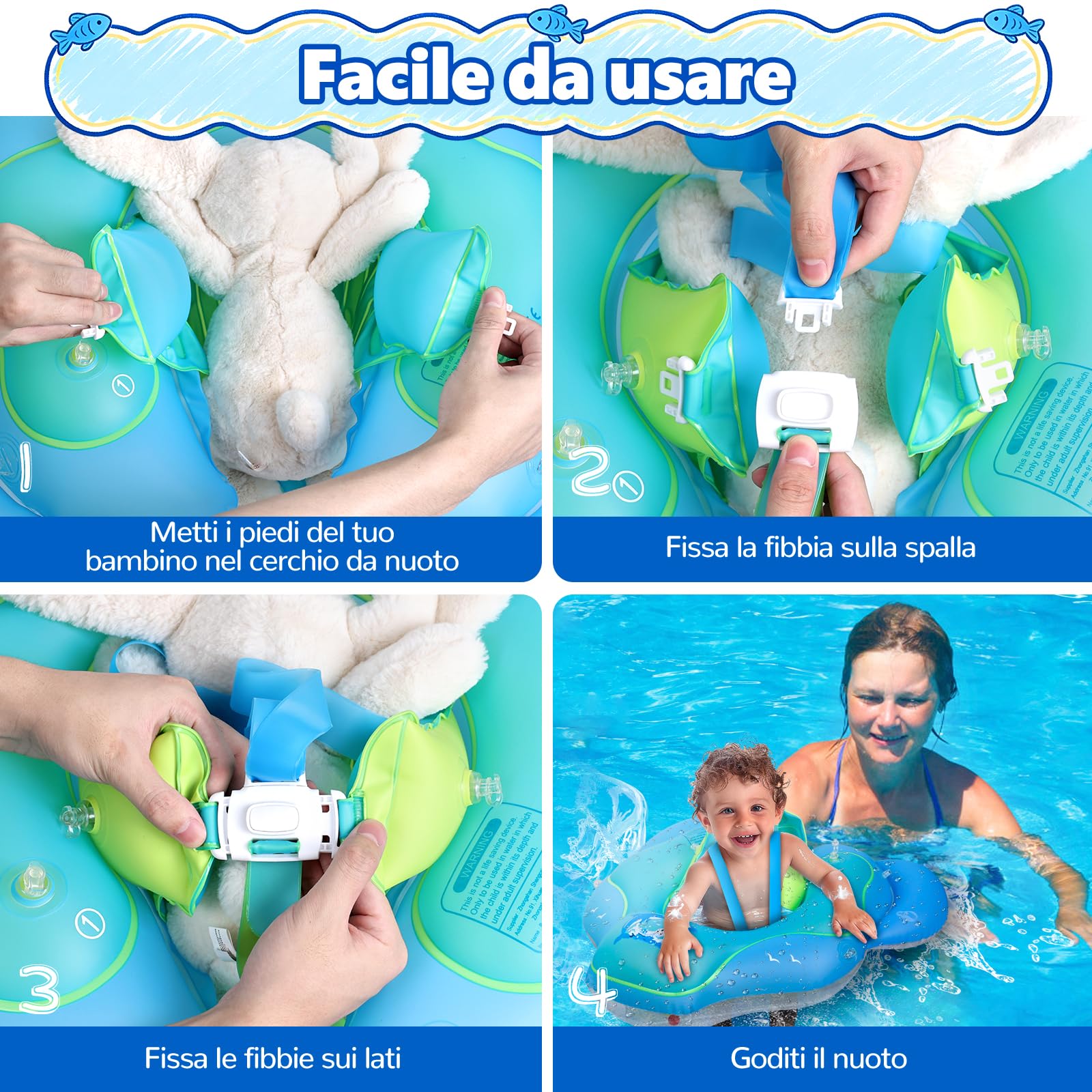 Salvagente Neonato con Parasole, Ciambella Neonato Mare, Anello Galleggiante per Bambini SPF 50+ Sedile di Sicurezza Regolabile, per Bambini da 6 a 36 mesi