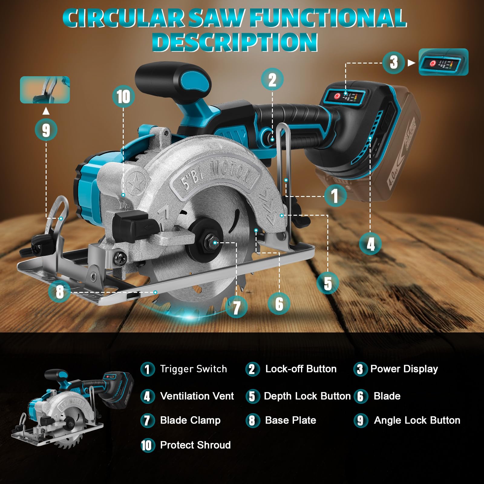 Akku-Kreissäge für Makita 18V Lithium-Akku, Bürstenlose Mini Handkreissäge mit 2 Sägeblättern, Mini-Kreissäge zum Schneiden von Fliesen und Holz (125mm)