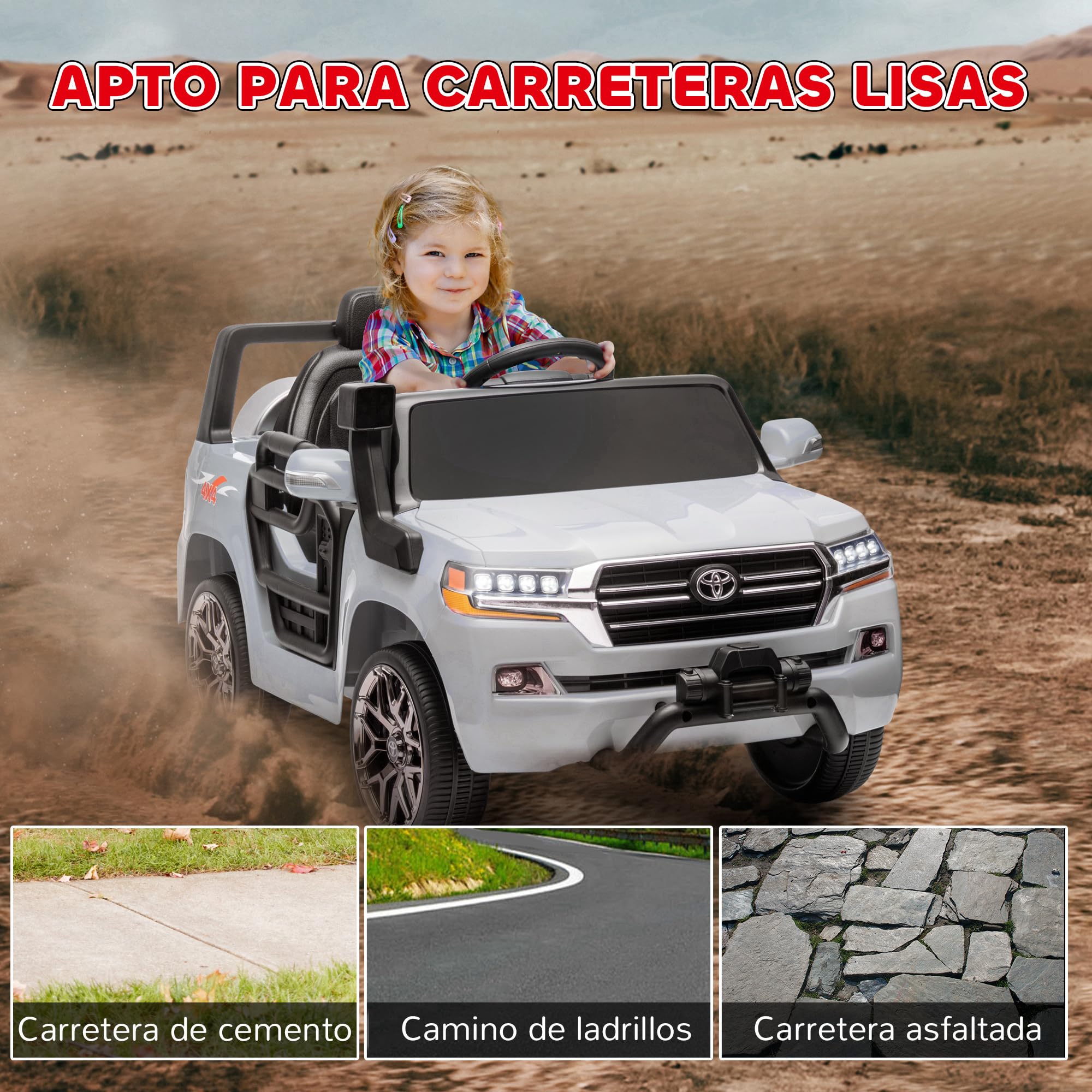 AIYAPLAY Toyota Land Cruiser Coche Eléctrico para Niños 12V con Mando a Distancia Gris