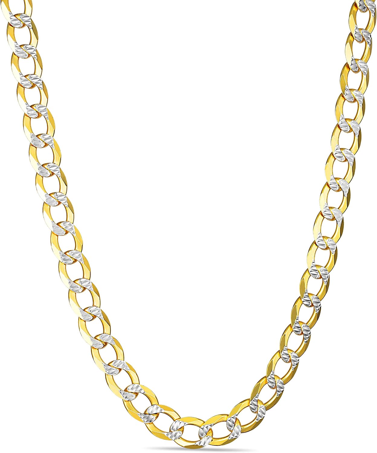 PORI JEWELERS 18K Gold Over Solid 925 Sterling Silver Two Tone Diamond Cut Cuban Chain-3mm, 4mm. 4.5mm, 5mm, 7mm, 8mm, 9mm- For Men and Women- Made in Italy