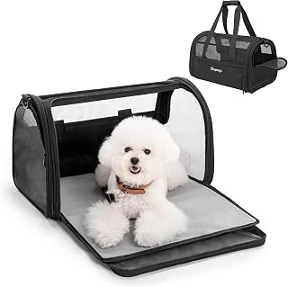 BurgeonNest Soft-Sided Dog Carrier Airplane Approved for Small Dogs Side-Expandable Pet Cat Carrier,Lightweight Puppy Purse 0-15 lbs, 17.7x11x11 Inchs Up to 16lbs, Black