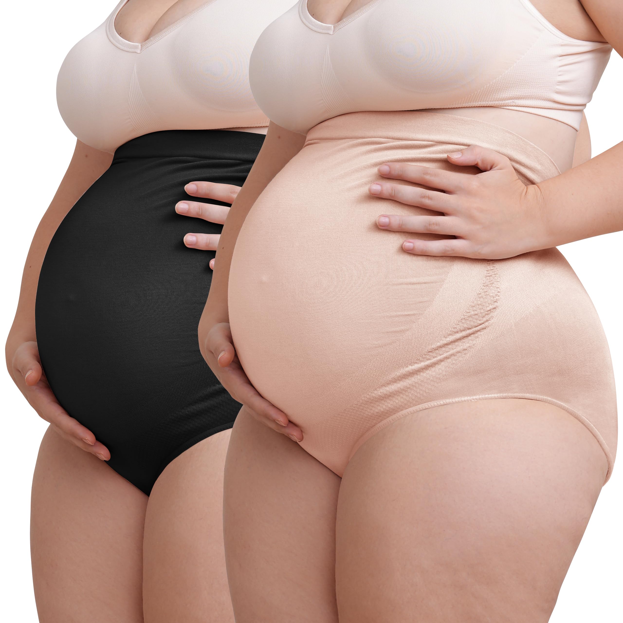 SUNNYBUY Women's Maternity High Waist Underwear Pregnancy Seamless Soft Hipster Panties Over Bump, 1black 1skin-2pk, 5XL Plus