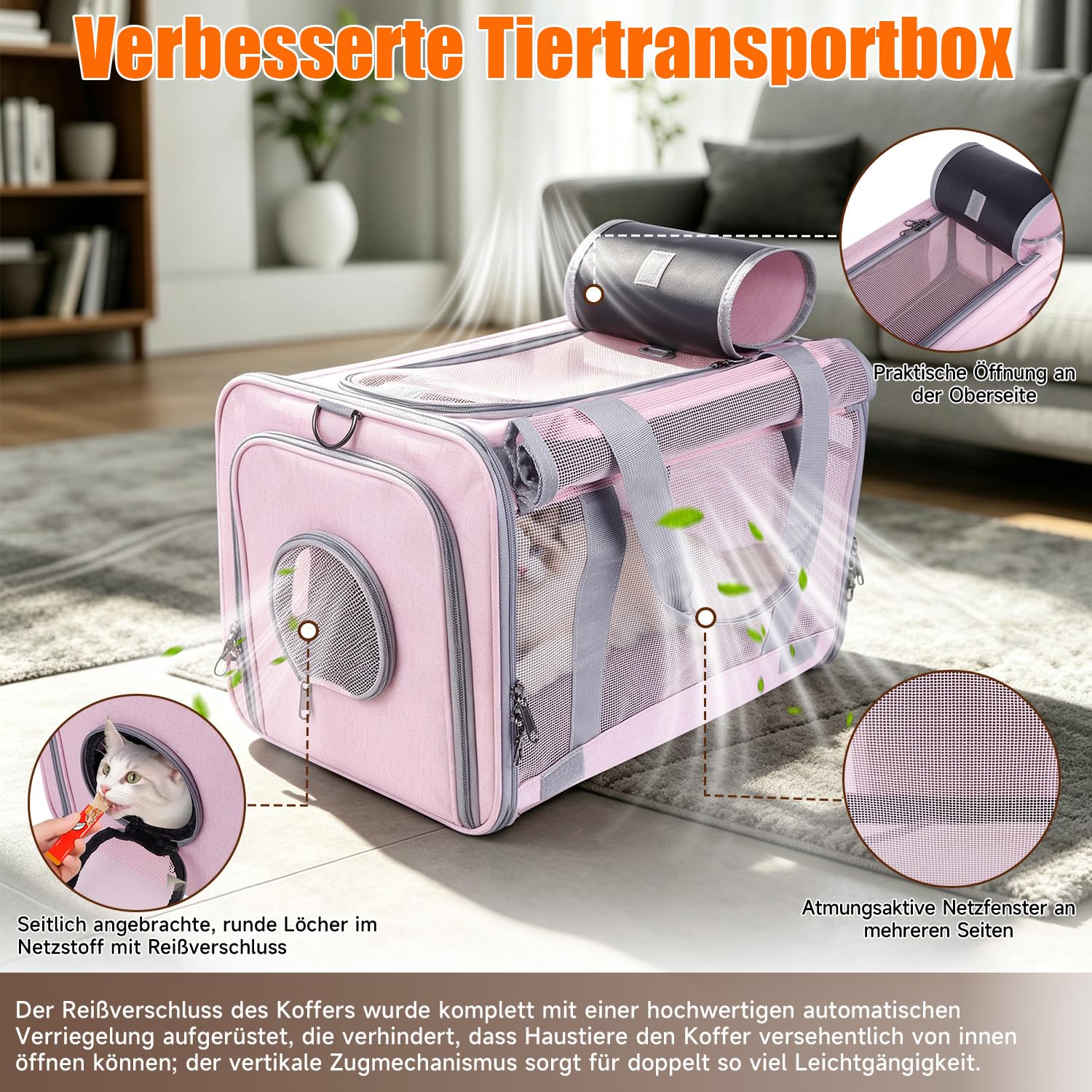 Trasportino con ruote, per gatti e cani fino a 9 kg, 45 x 30 x 30 cm, in tessuto Oxford 600D, pieghevole e traspirante, a prova di esplosione, per viaggi, auto, veterinario e aereo, rosa