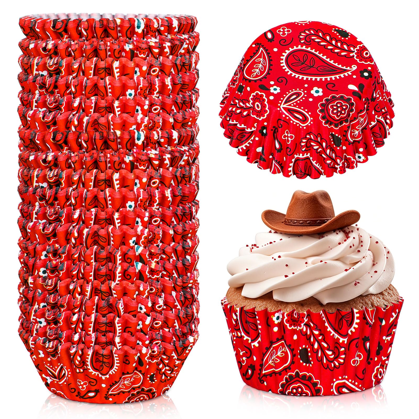 Bandanas de cupcake occidentaux rouges Whaline 300 pièces décoration gâteau fête