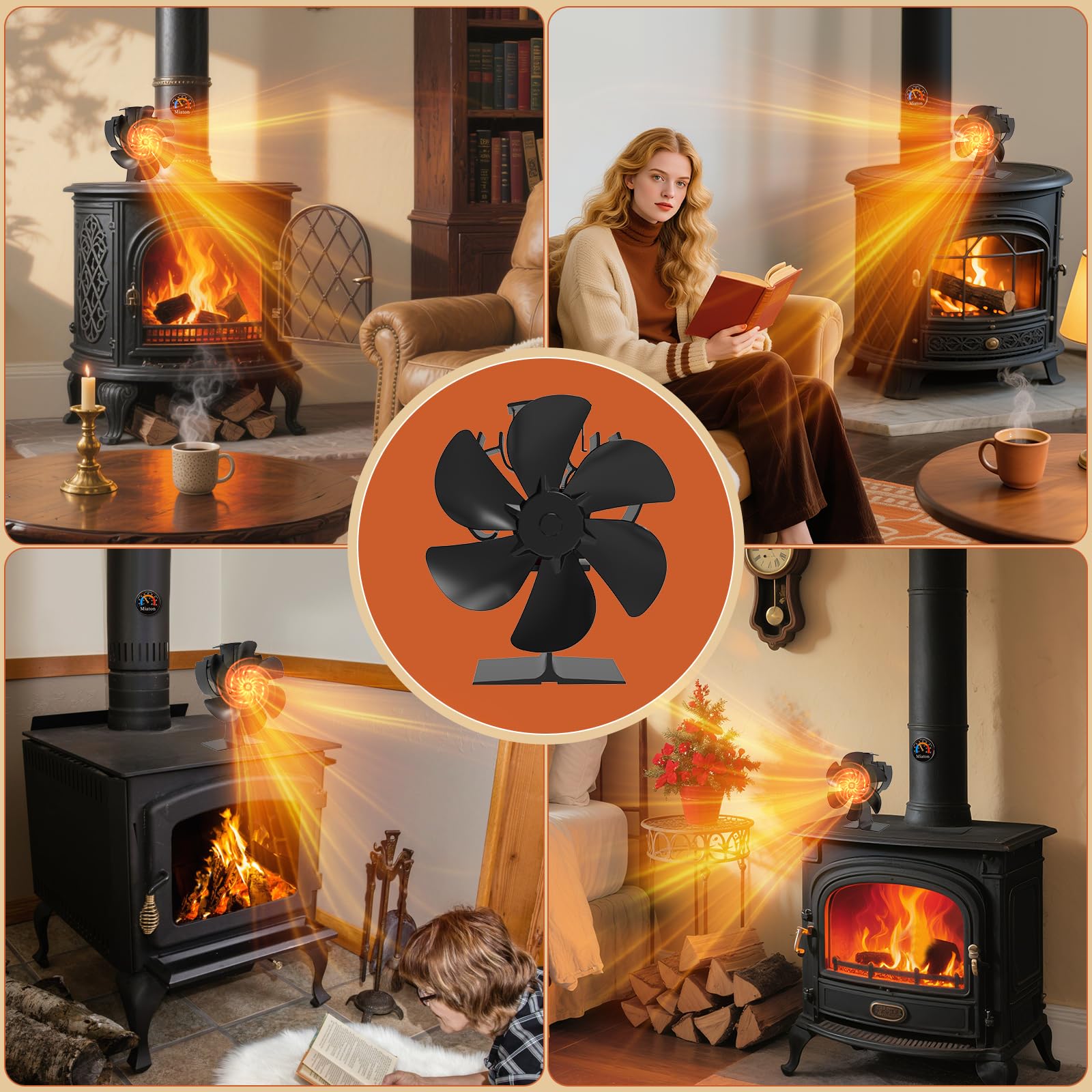 Ventilateur Poele à Bois 6 Lames | Ventilateur Cheminée avec Thermomètre Magnétique | Permet d'économiser l'énergie domestique et fonctionne silencieusement