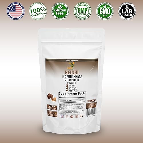 Miniatura 4 de Seta Reishi 3.53 oz en polvo 3.52 oz (60% polisacáridos) para mayor longevidad por SMS, vegano, orgánico, extracto de Reishi sin OMG, suplemento