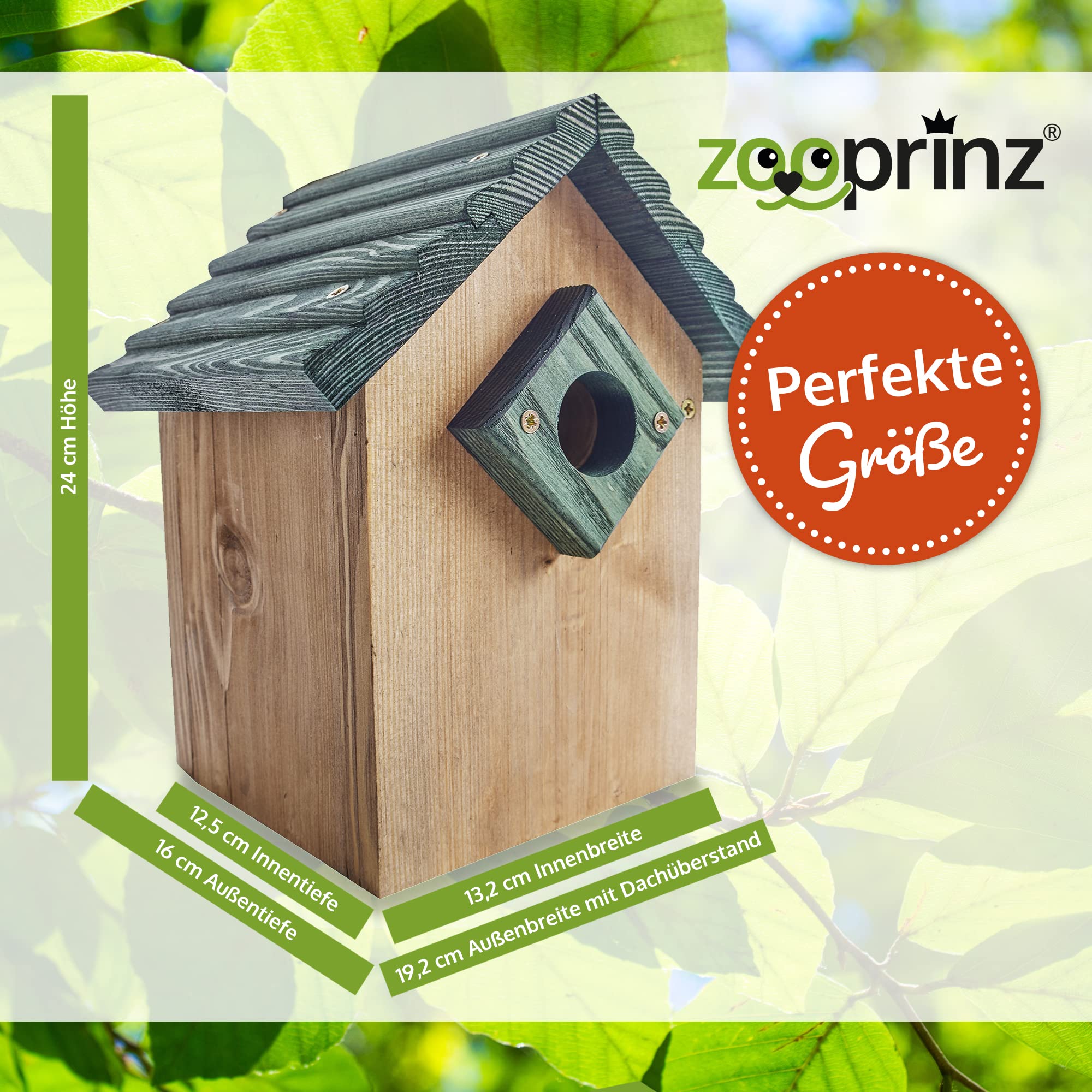 zooprinz Stabiler Nistkasten für Wildvögel/Gartenvögel mit sicherem Schutz gegen Nesträuber – witterungsbe-ständig und langlebig für draußen – 2 Farben zur Wahl - Nistkasten