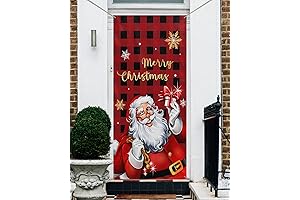Black Santa Christmas Door Cover with Merry Christmas Banner
