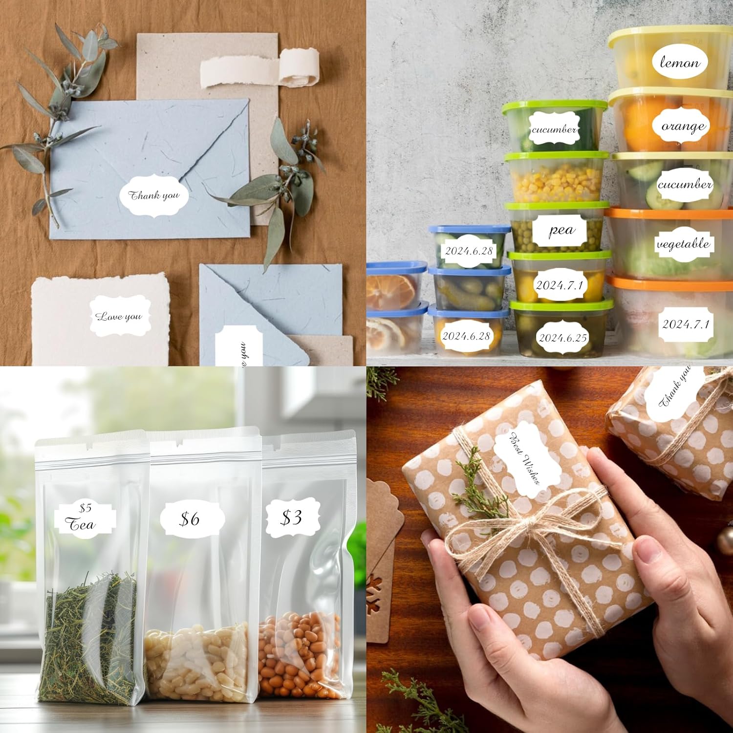 350 PCS Gift Tags Stickers Name Labels Stickers,2" x 1.2" Fancy Shape Stickers Self-Adhesive Handmade Bottle All-Purpose Jar Labels for Presents Cosmetic Decoration Jars Food Craft (White) - Image 3