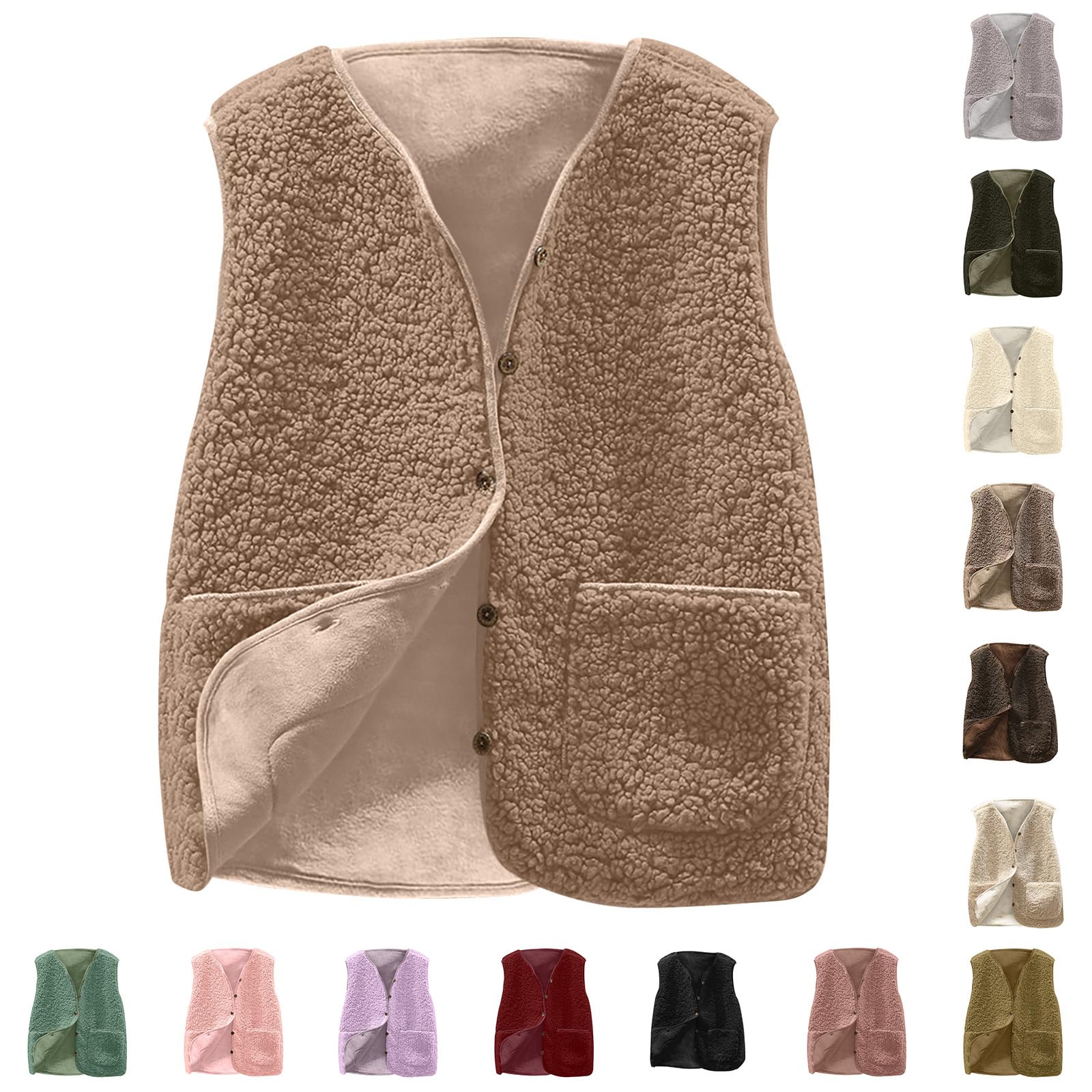 Joligiao Gilet Polaire Femme Sans Manches – Doux, Chaud Et Fluffy Avec Poches Et Fermeture Éclair, Idéal Automne/Hiver