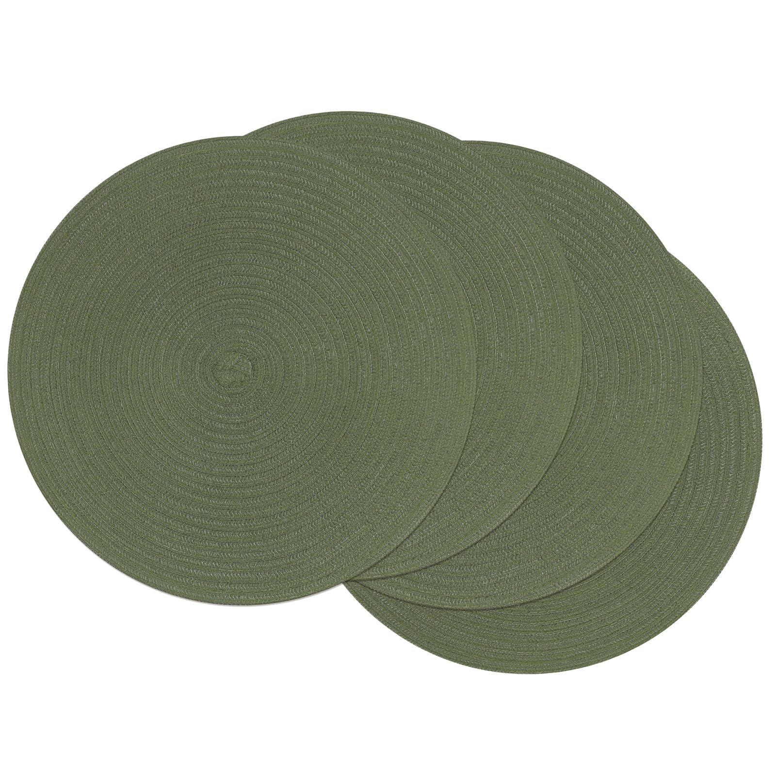 SHACOS Round Placemats Set of 4 Washable 15 inch Round Table Mats Cotton Polyester Woven Braided Place Mats for Dining Table Wedding Party Decor (Olive Green, 4)