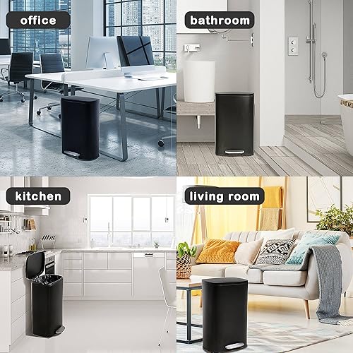 Miniatura 7 de Basurero de cocina de acero inoxidable de 13 galones con tapa, pedal de pie, cubo de plástico, tapa de cierre suave, resistente a las huellas