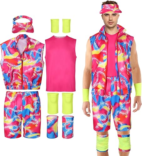 Angelaicos Traje de los años 80 para hombre, disfraz de entrenamiento de los años 80 para Halloween, cosplay con accesorios