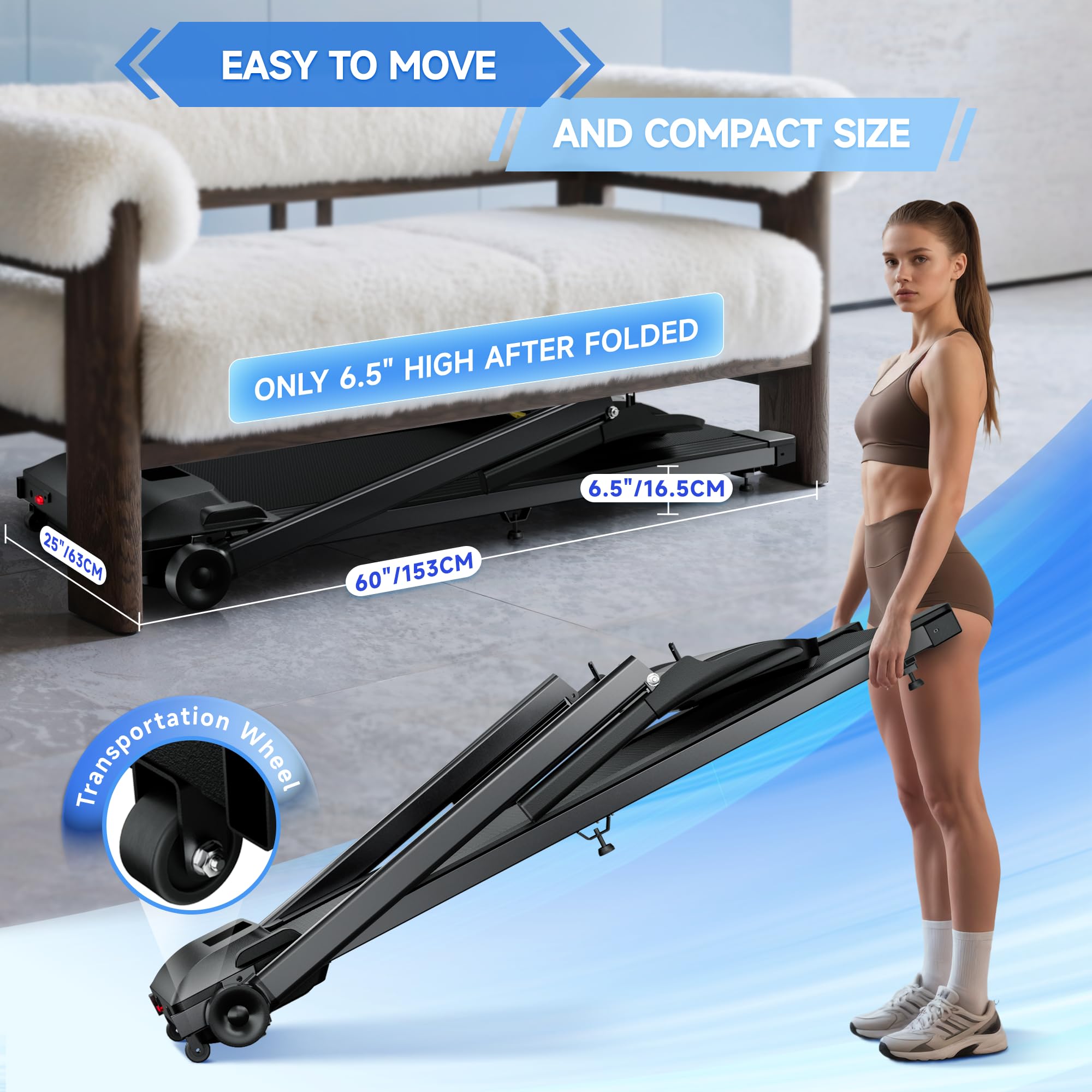 Laufband für Zuhause Klappbar Laufbänder Profi- 12 km/h Elektrisches Treadmill Laufpad 2.5HP Foldable Schreibtisch Tretmühle Klappbares Walking Pad mit LED-Anzeige für Home Haus und Büro Avnbdao