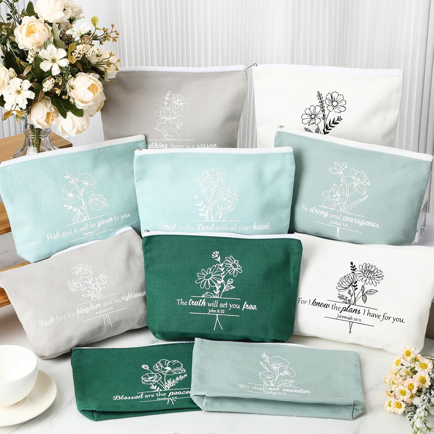 Kacctyen 20 Pcs Christian Christmas Gifts for Women Bible Religious Makeup Bag with Zipper Canvas Cosmetic Bags Bulk for Christmas Back to School Vbs Church Nurse Teacher Homeless(Five Colors) - Image 3