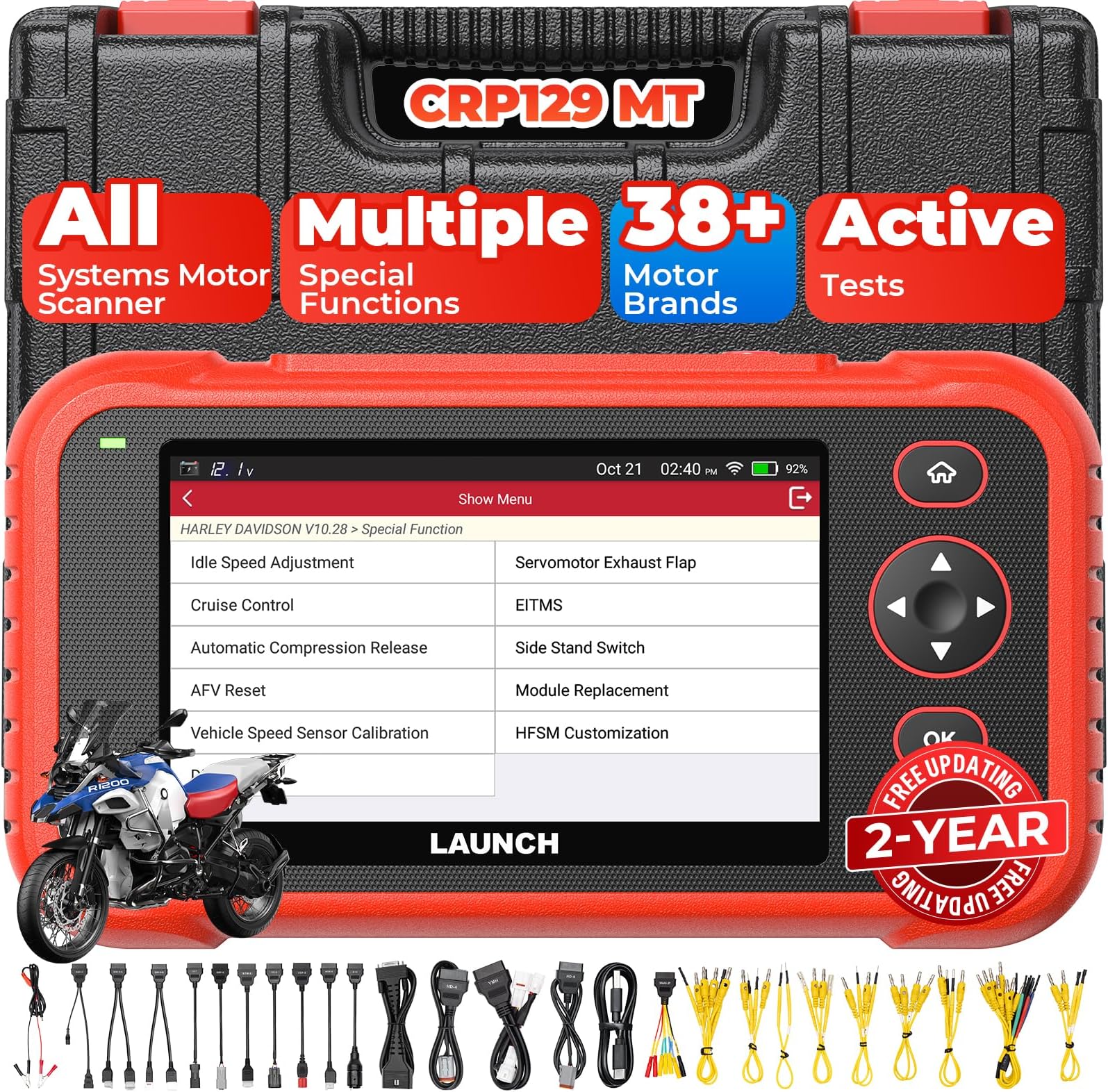 Launch CRP129 MT Pro Motorcycle Scanner, OE All System Bidirectional Active Tests, Resets for Honda Harley Yamaha Kawasaki Indian Suzuki Polaris Victory, 38+ Brands, 11 Languages, 2 Years Upgrades