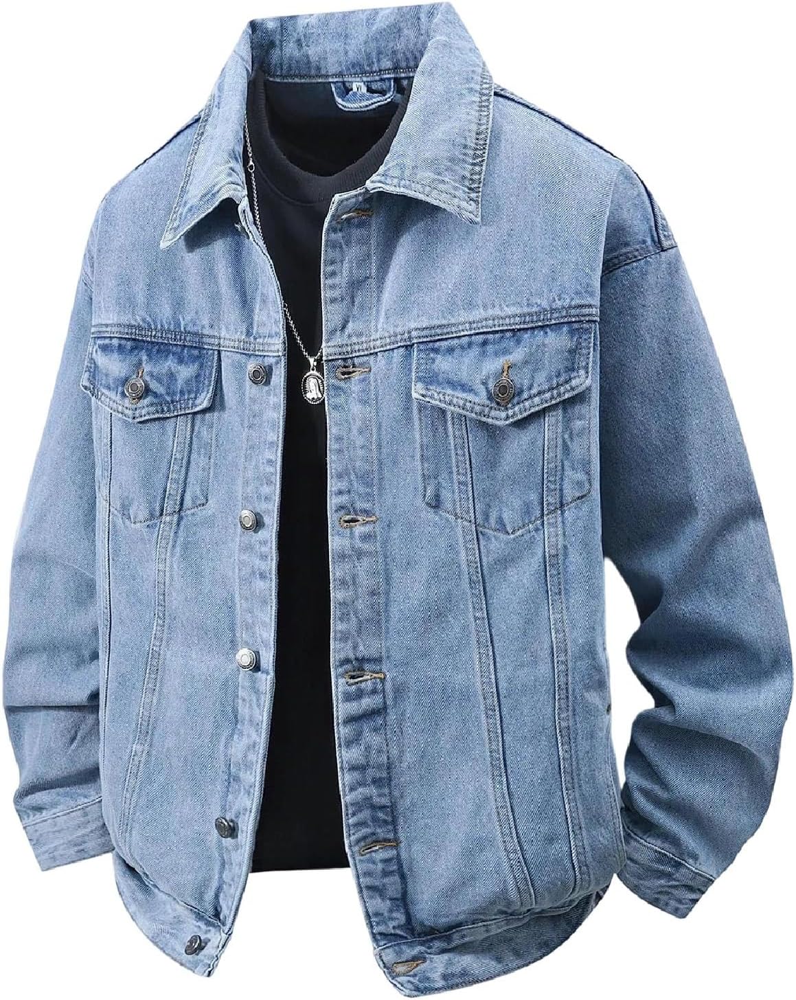 Men's Casual Light Wash Denim Jacket - Loose Spring Jean Coat Daily Outerwear