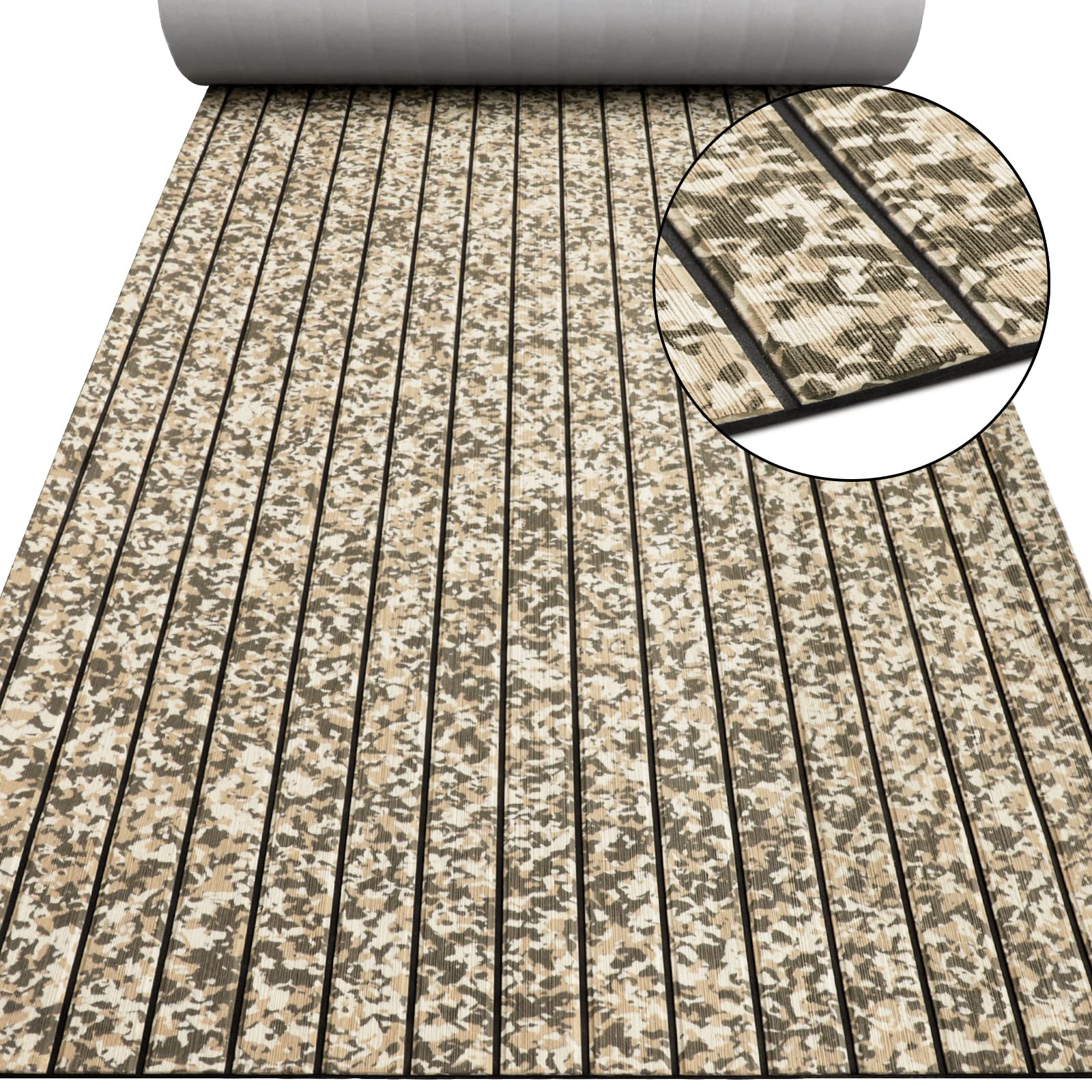 Boat Flooring EVA Foam Boat Decking Self-Adhesive Camo Marine Deck Boat Flooring 94" x 45"/35"/21" Non-Slip Mat Foam Boat Carpet for Various Boat Types Such as Yacht Jet ski Fishing Boat