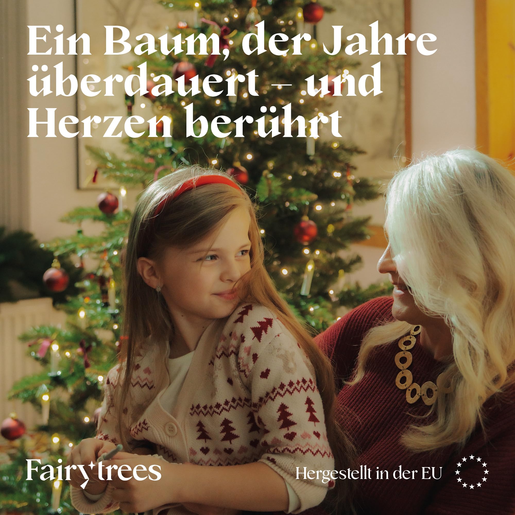 FairyTrees Weihnachtsbaum künstlich 180cm NORDMANNTANNE mit Christbaum Holzständer | TESTSIEGER Tannenbaum künstlich mit grünem Stamm | Made in EU