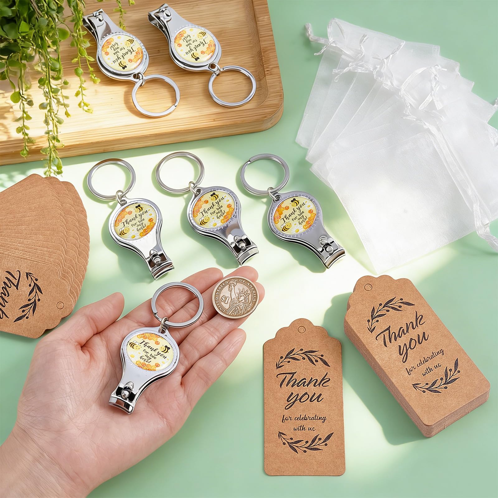 60 Porte-Clés Coupe-Ongles 3-en-1 pour Mariage, Motif Abeille