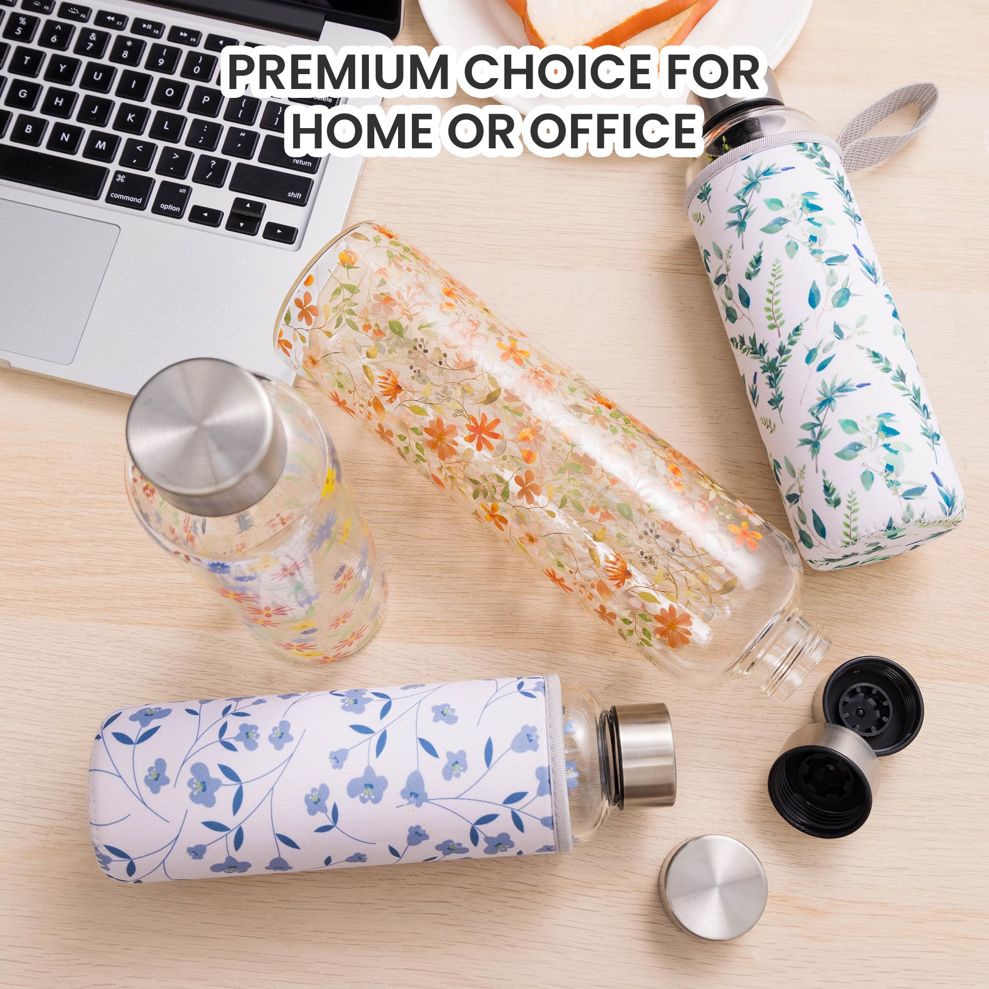 Autsel Glass Water Bottle 1000ml Artistic Glass Drinking Bottle with Lid Leak Proof Borosilicate Water Bottle with Protection Sleeve - Image 4
