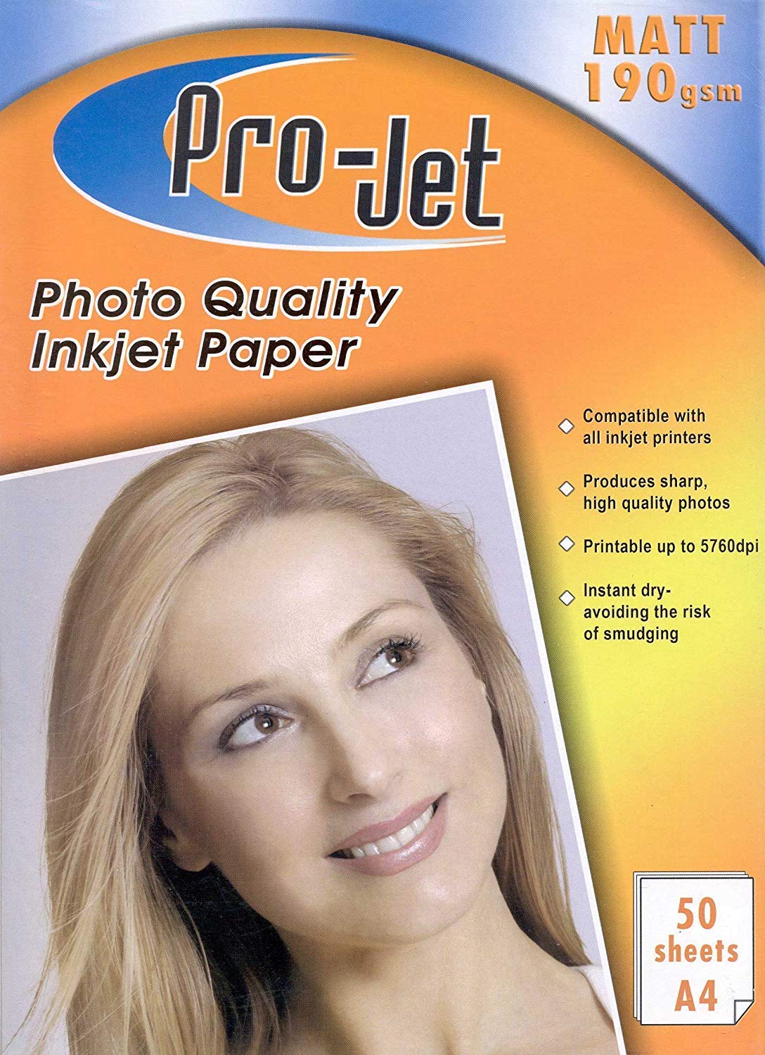 Pro-Jet Photo Quality Inkjet Paper Matt 190gsm 50 Sheets A4
