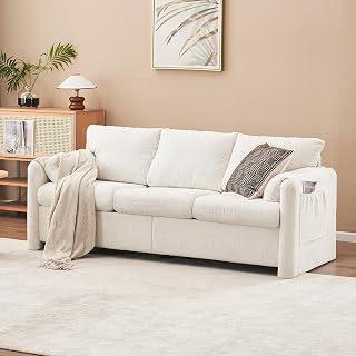 DancingSwan 77" Modern Sofa: Ergonomic Triple Seater Couch for Home Office & Small Spaces - Chenille Fabric with High-Density Foam & Side Pocket, Supports Back Lumbar Hip & Leg, Easy Assembly for Apar