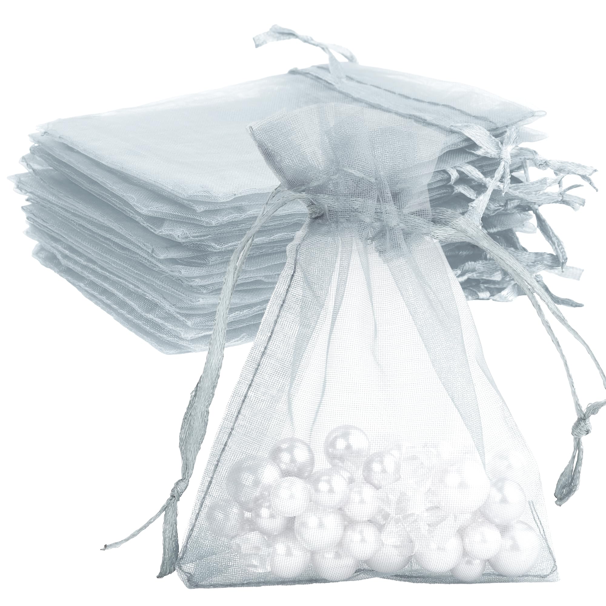 BOEIAC Organza Bags - 50pcs Small Grey Sheer Organza Gift Bags with Drawstring, 4 x 6 inch, Mesh Party Wedding Favor Bags for Candy, Jewelry