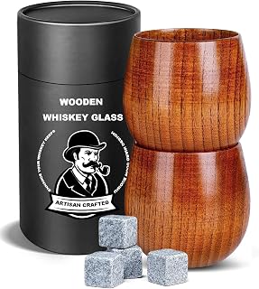 2 Pack Original Wooden Whiskey Glasses – Handmade Bourbon Tumblers for Men – Old Fashioned Cocktail Cups – Gifts for Men, Dad, Brother, or Whiskey Lovers