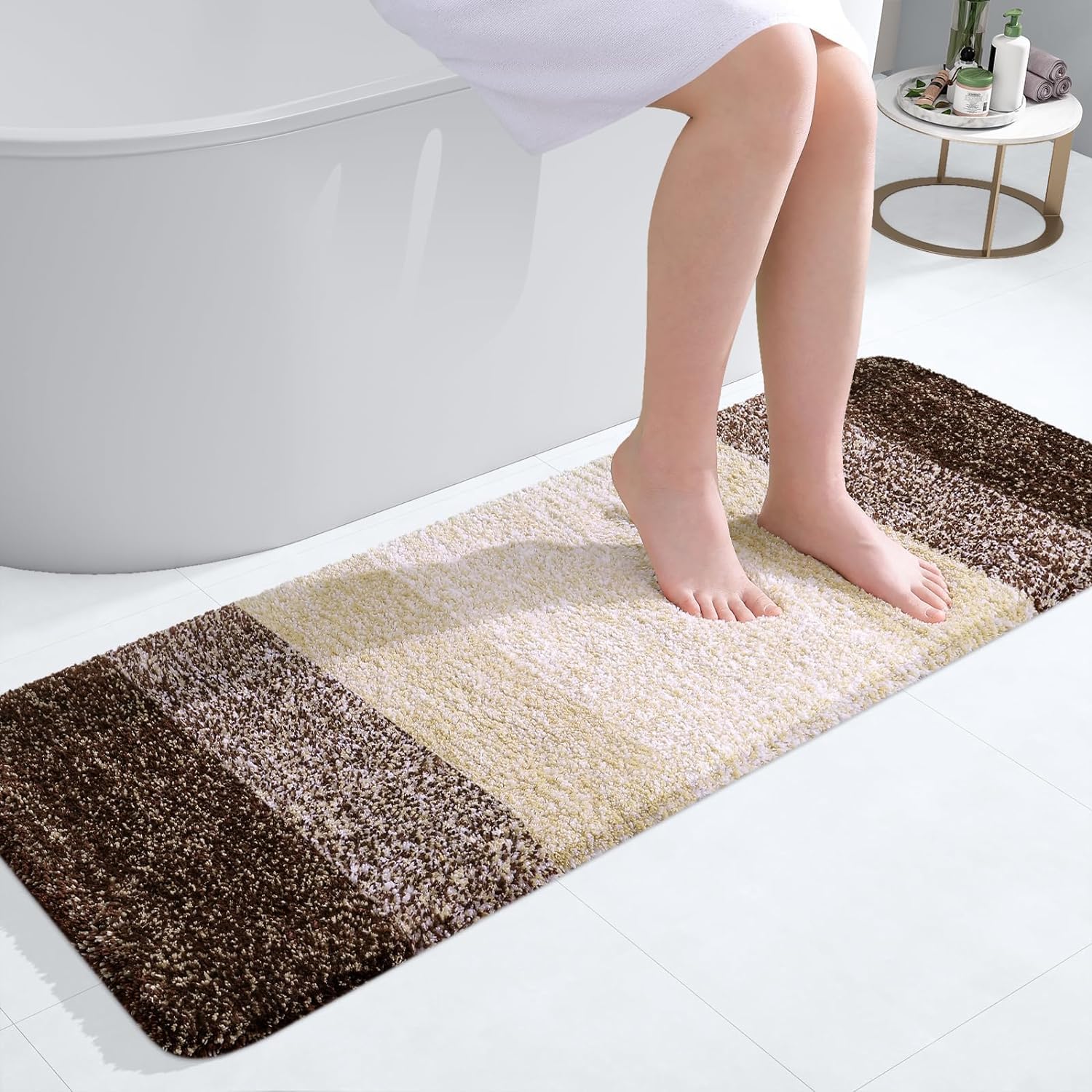 Homaxy Morbido tappetino da bagno 40 x 120 cm, tappetino da bagno antiscivolo lavabile tappetino da bagno a pelo lungo morbido tappetino in microfibra aspirante tappetino per doccia (marrone)