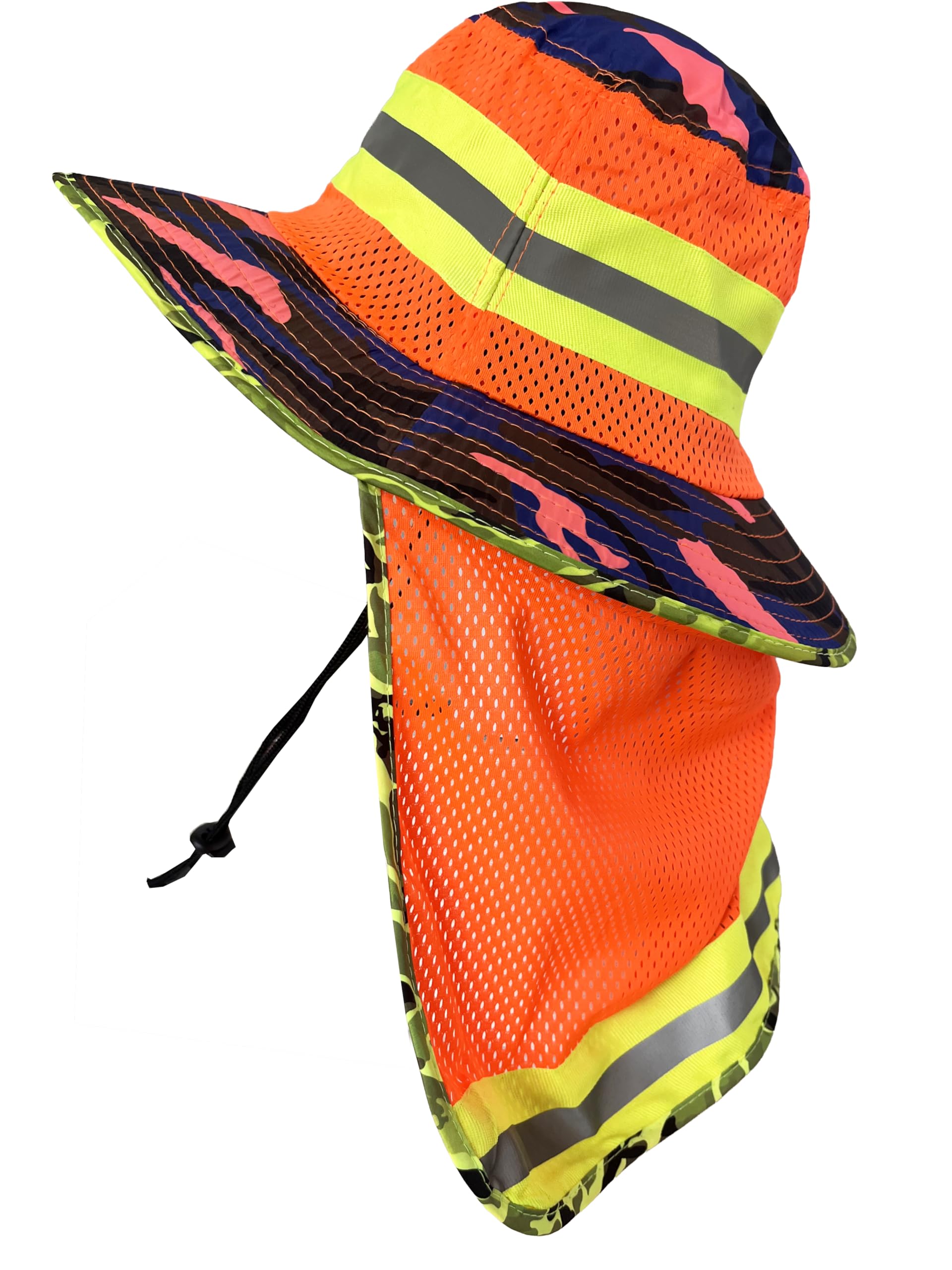 Men High Visibility Reflective Sun Hat with Neck Flap Wide Brim Boonie Hat Bucket Cap