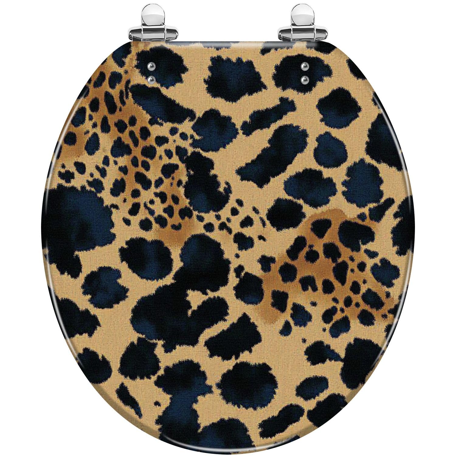 Tazyyzuu Multi2 Leopard Skin Round Toilet Seat Seamless Resin Slow Close Lid Quick Release Hinges Easy Clean(,16.5X14.5)