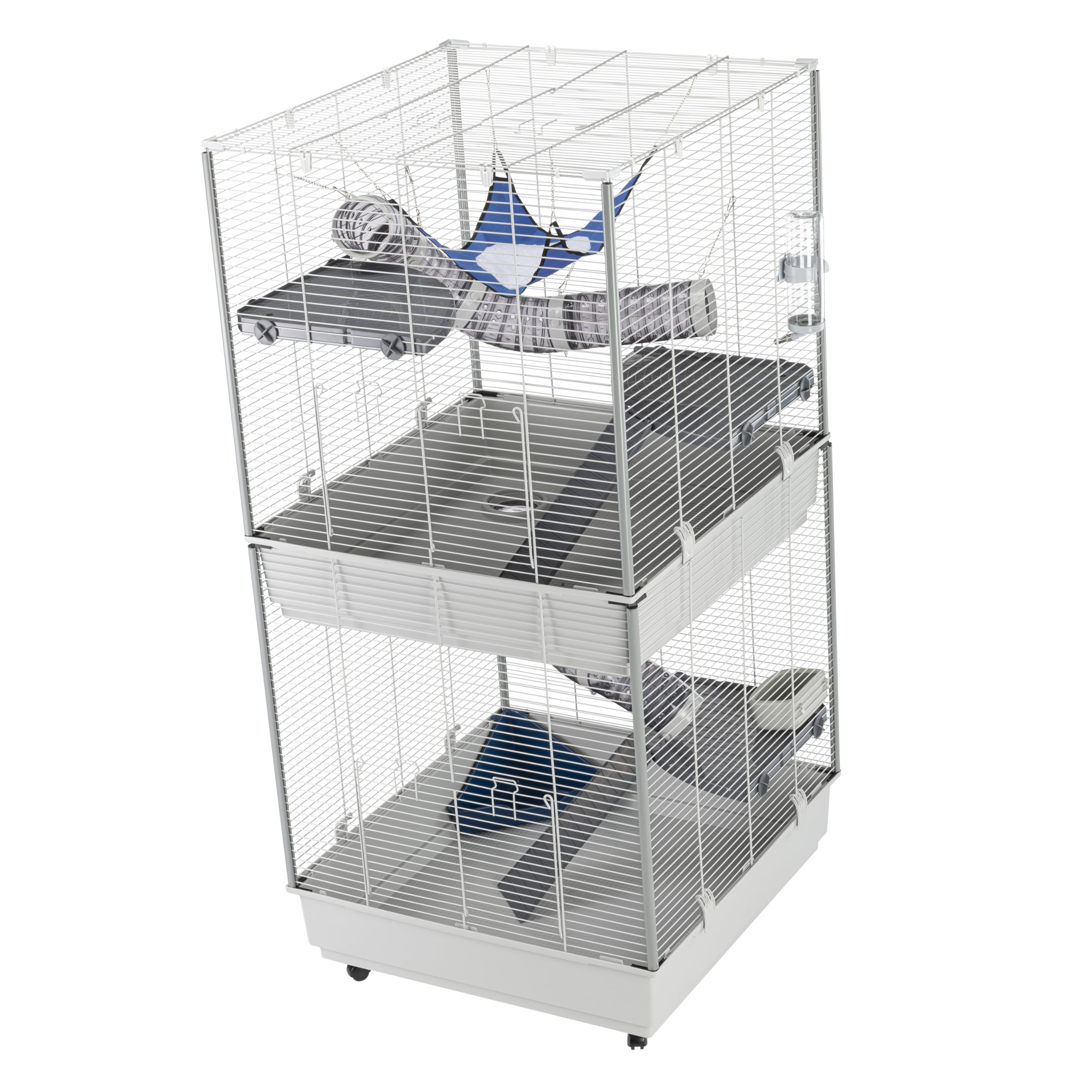 Ferplast Jaula para Hurones FURET Tower, Estructura Vertical en Varios Pisos, Ruedas y Accesorios incluidos, Alambre Pintado Gris y plástico, 75 x 80 x h 161 cm