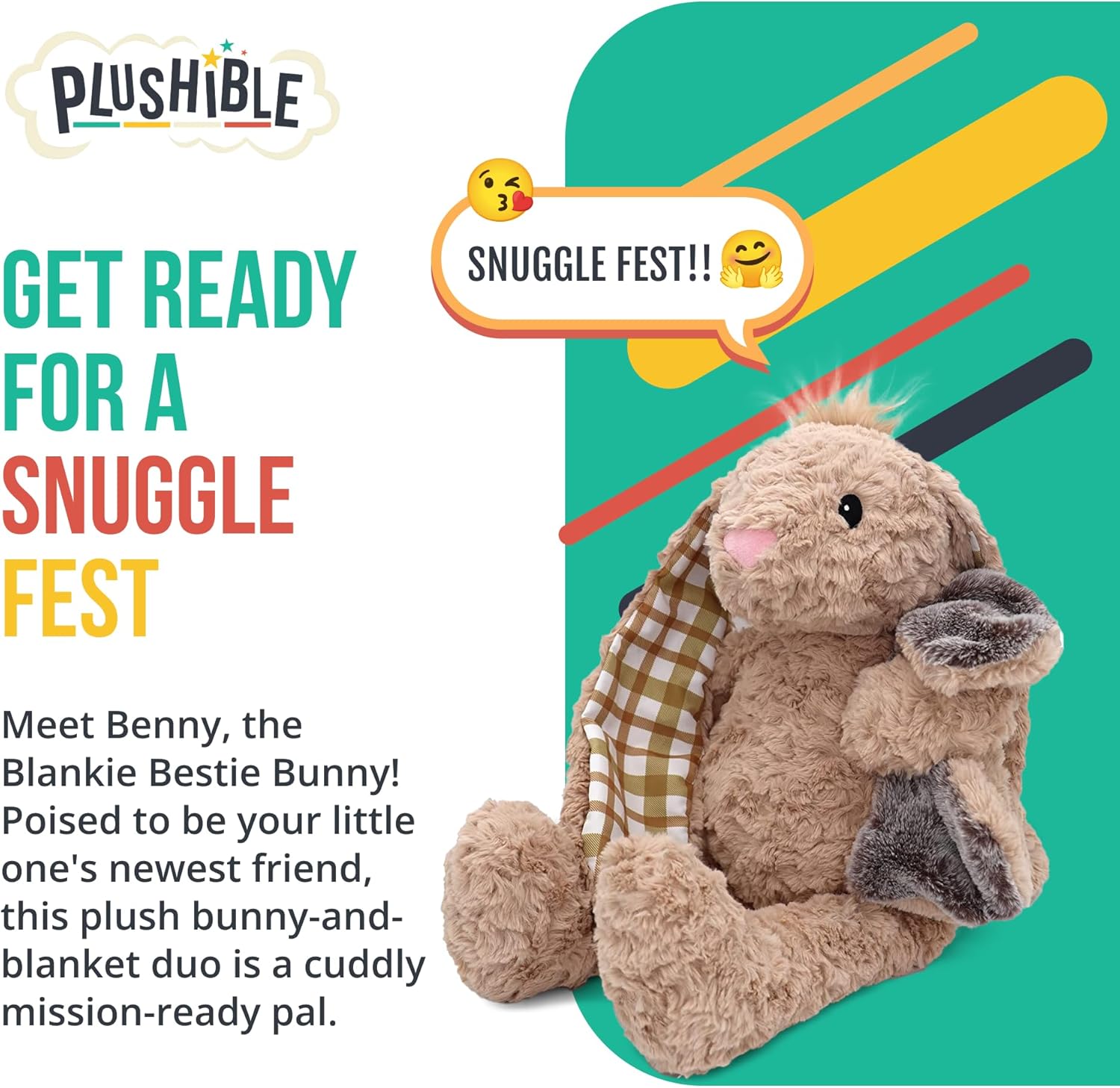 Benny Bunny Blankie Bestie, 2-in-1 Stuffed Animal & Blanket, Soft Sensory Plush Toy Gift for Girls, Boys, Babies, Toddlers, & Kids - Beige, Baby