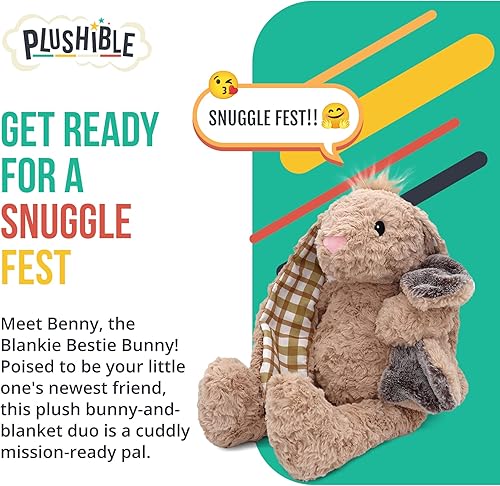 Vista 2 de Benny Bunny Blankie Bestie, 2 en 1 animal de peluche y manta, juguete de peluche sensorial suave regalo para niñas, niños, bebés, niños pequeños