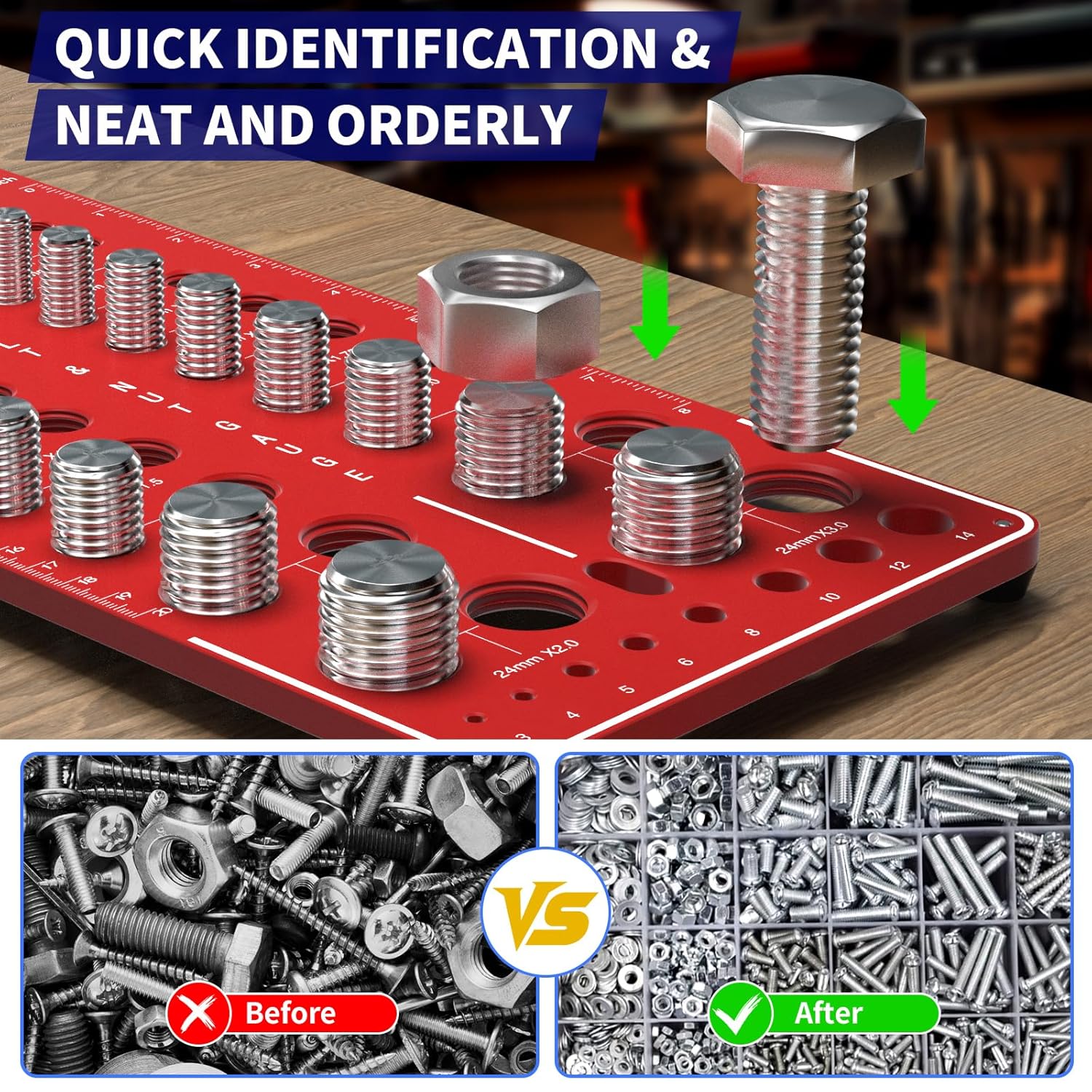 68 Nut and Bolt Thread Checker - 26 Standard and 26 Metric Bolt Checker and 16 Drill Bit Gauges, Bolt Size and Thread Gauge, Bolt Size Finder, Wall-Mountable Bolt and Nut Identifier Gauge