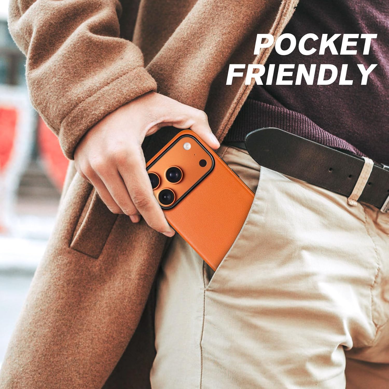 SHIELDON Genuine Leather Case for iPhone 17 Pro 6.3 Inch 2025 | Compatible with Magsafe, Updated Camera Button, Magnetic Wireless Charging, Anti-Scratch, Shockproof, Protective Phone Cover - Orange - Image 8