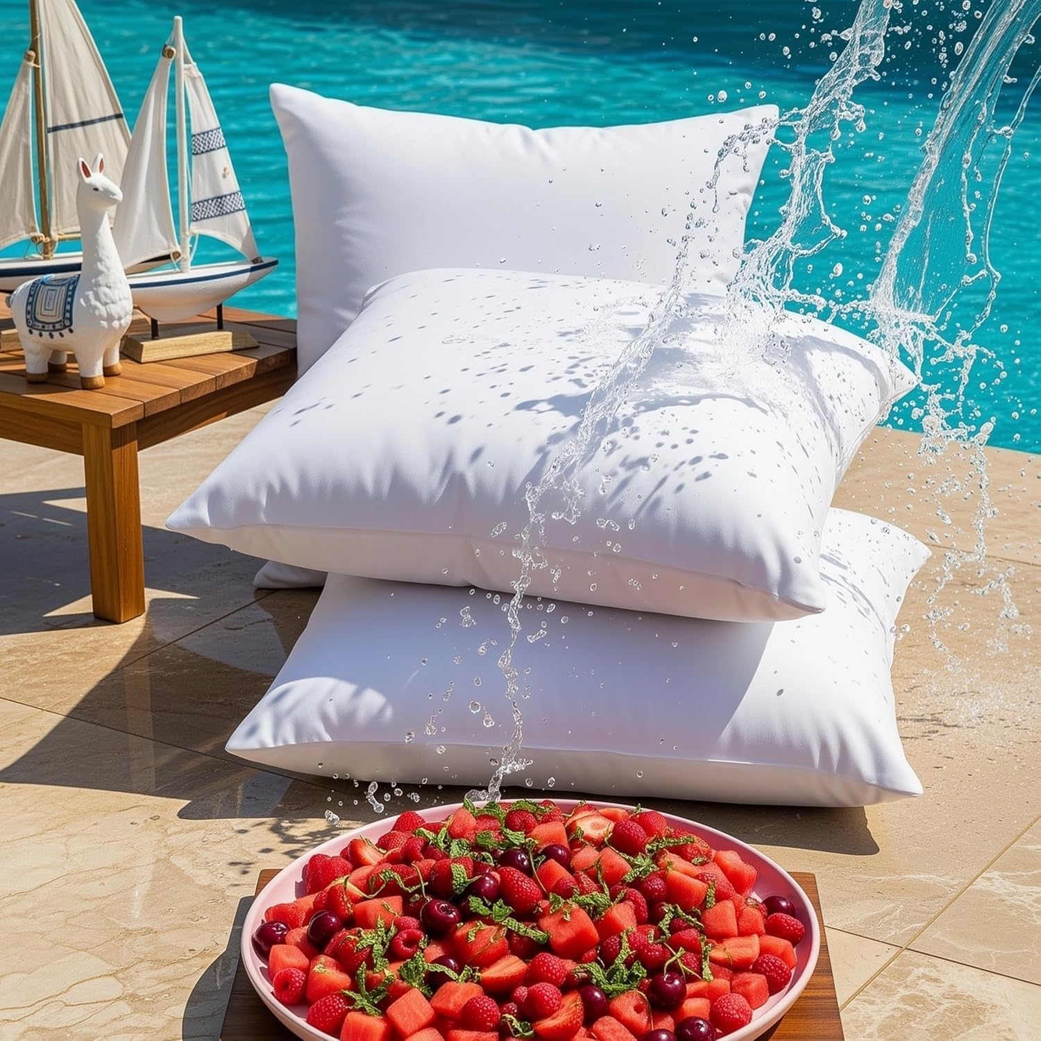 Utopia Bedding Outdoor Pillow Inserts 18 x 18 Inches (Pack of 4, White), Water Resistant Garden Throw Pillows for Patio and Porch Furniture