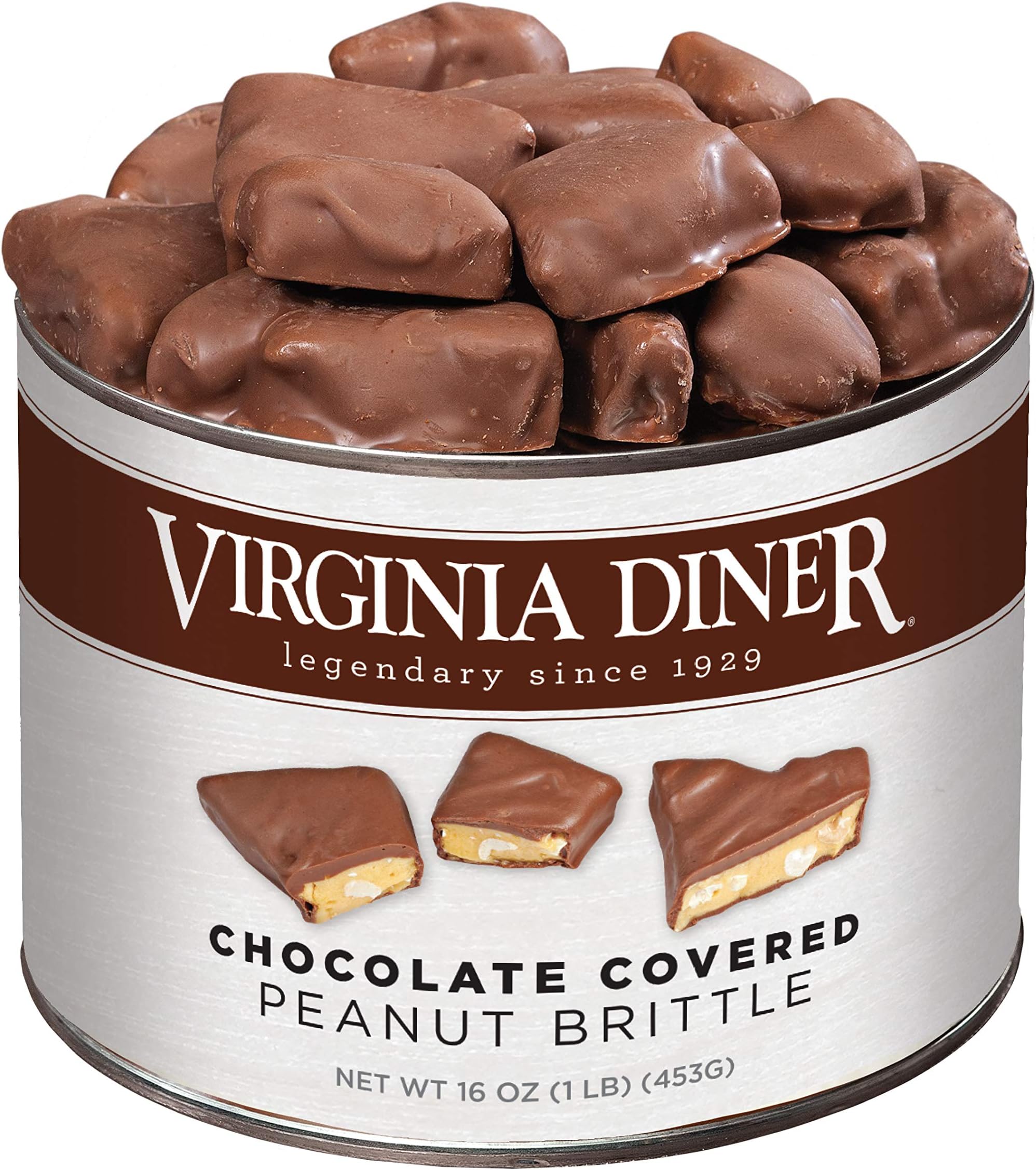 Gourmet Natural Classic Chocolate Covered Peanut Brittle, 16 Ounce Tin