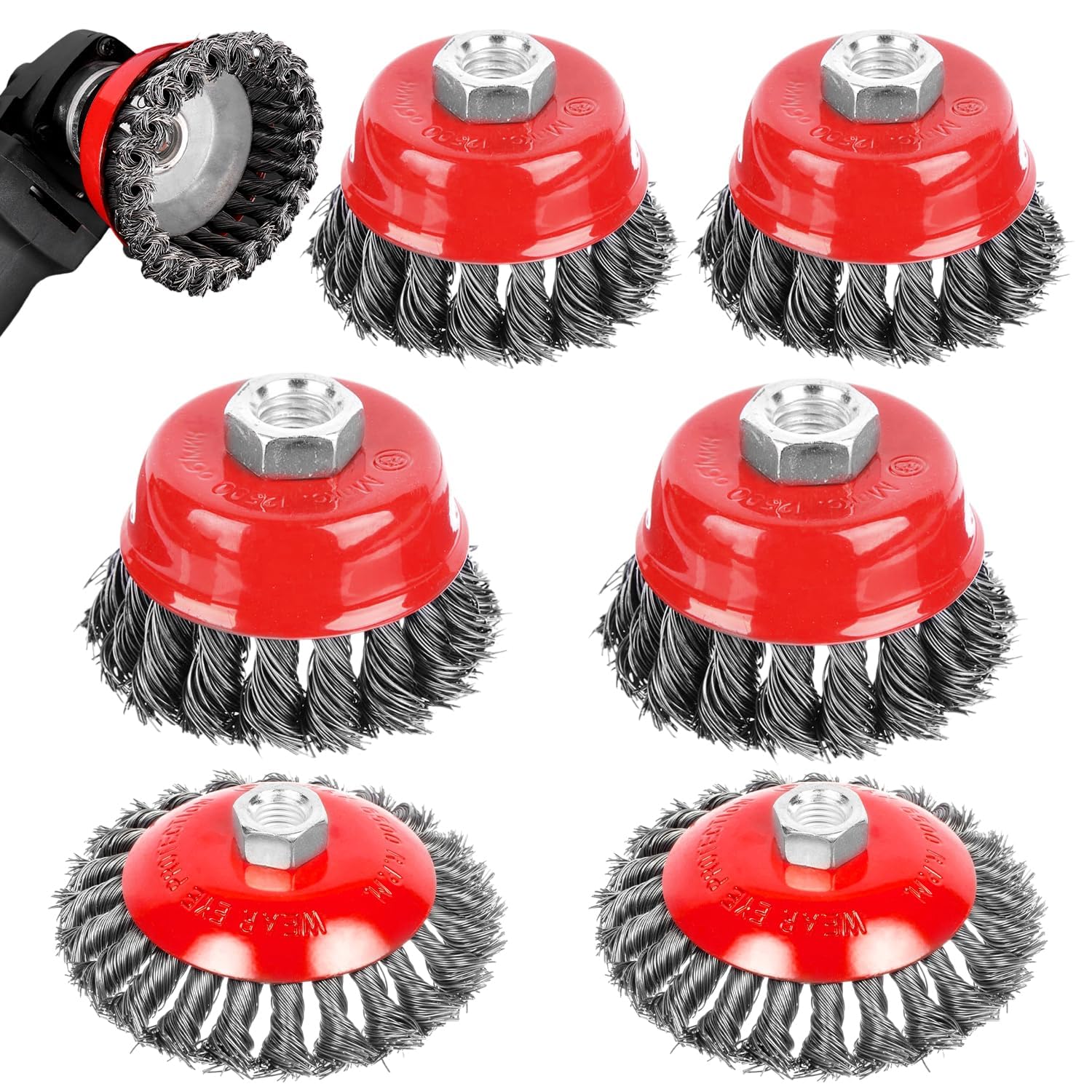 6 Pieces Wire Brush for Drill Kit, M14 Thread Metal Brush for Drill Grinder, Diameter 75 mm/100 mm Wire Brushes, for Wood and Meta, for Rust Removal, Paint