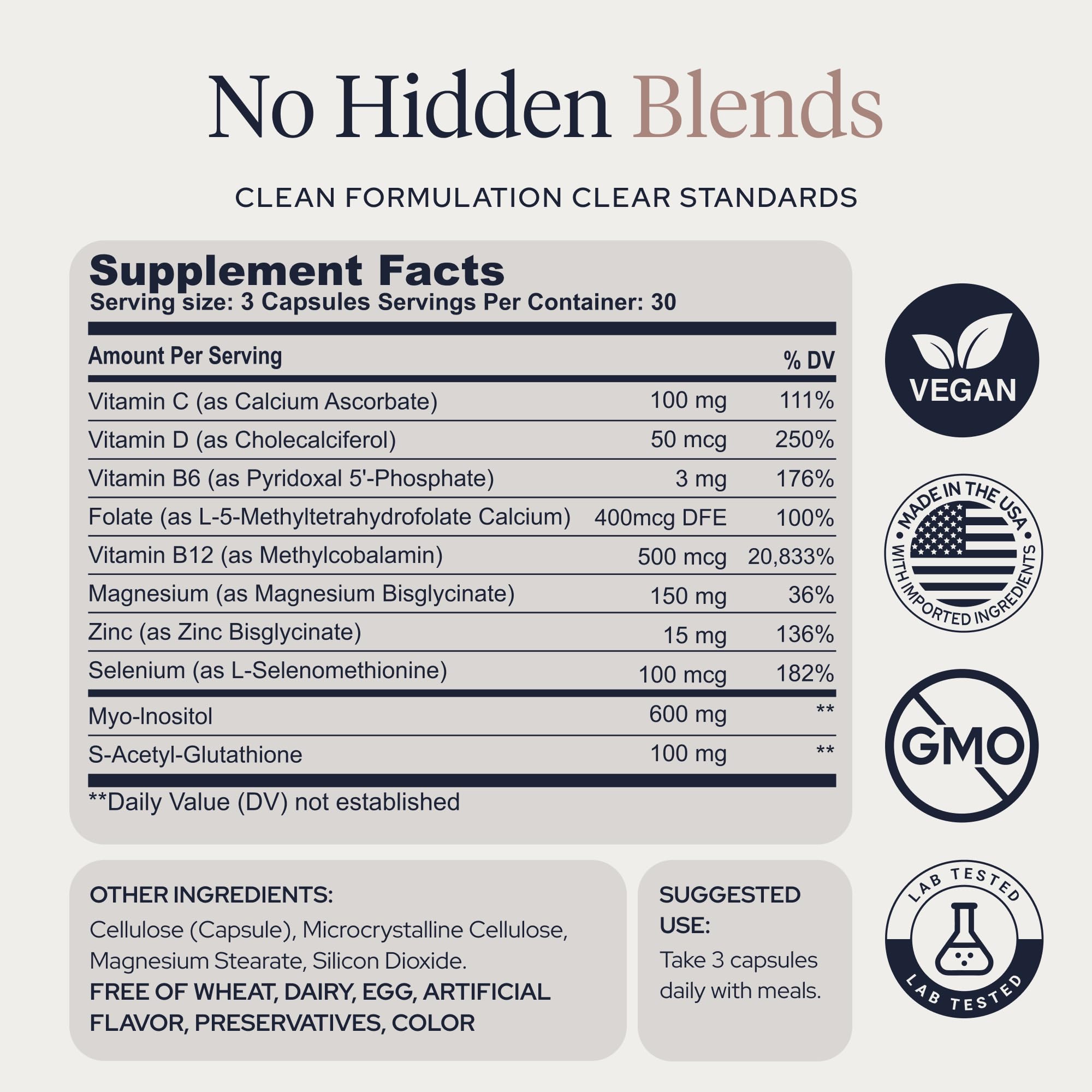 Iodine-Free Thyroid Support for Women with Hashimotos & Hypothyroidism supplements - Myo-Inositol 600mg, Selenium, S-Acetyl Glutathione, Methylfolate & Methyl-B12 - No Ashwagandha - 90 Capsules — Amazon image 2
