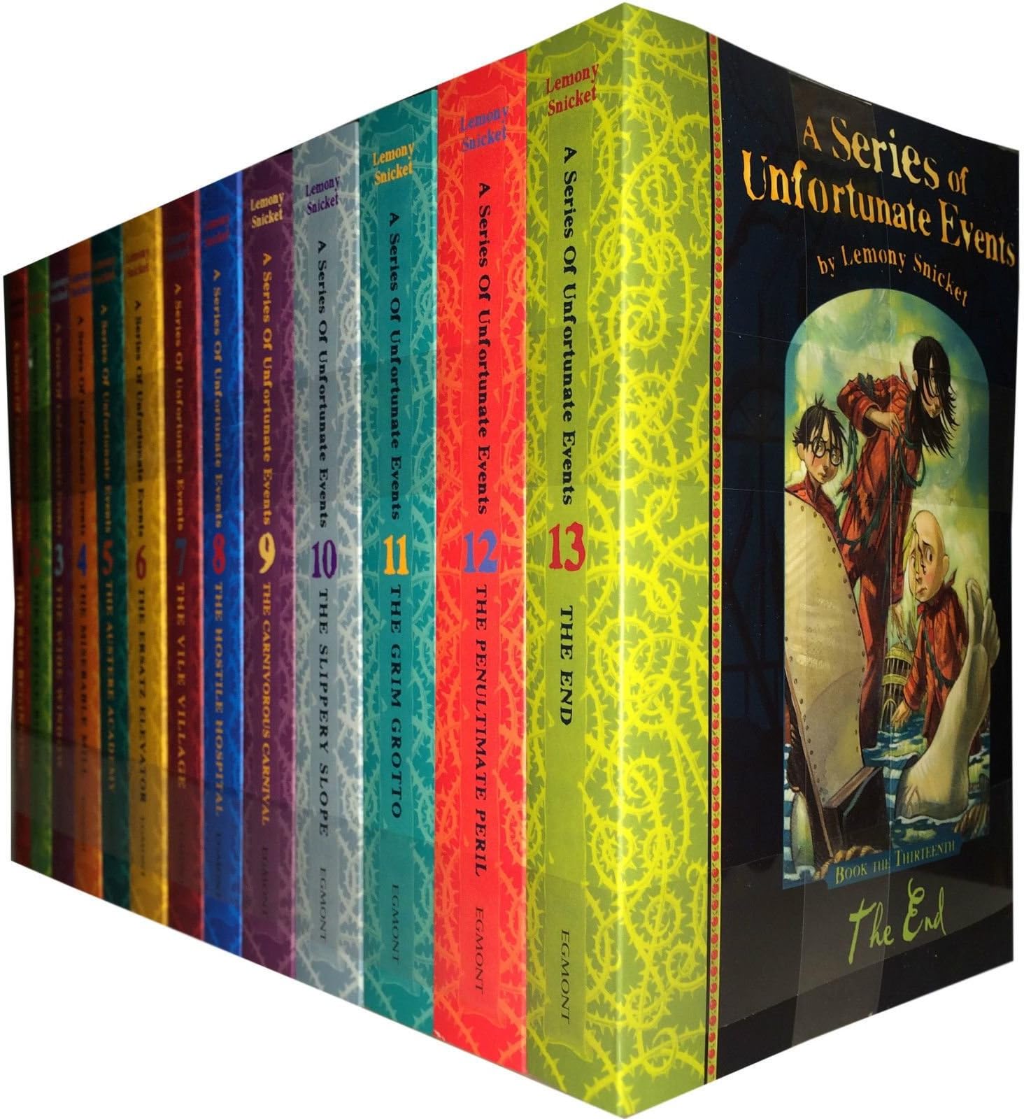 A Series of Unfortunate Events Lemony Snicket 13 Books Collection Pack Set (Includes the Bad Beginning, the Reptile Room, the Wide Window, the Miserable Mill, the Austere Academy, the Grim Grotto, the Penultimate Peril, the End)