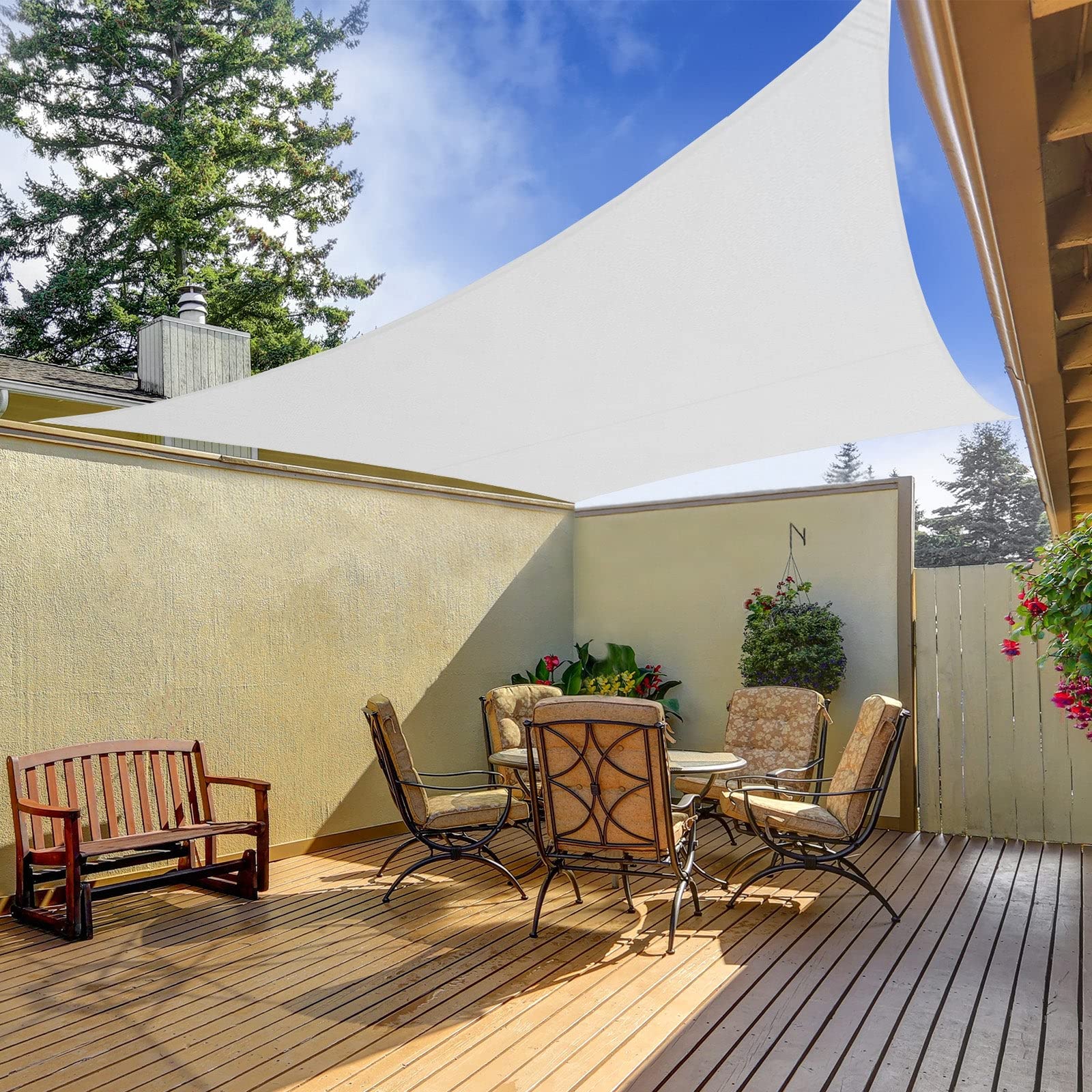 Floordirekt Toldo impermeable de color blanco, 5 x 7 m, protección solar, con ojales y cuerdas de fijación para balcón, terraza, camping